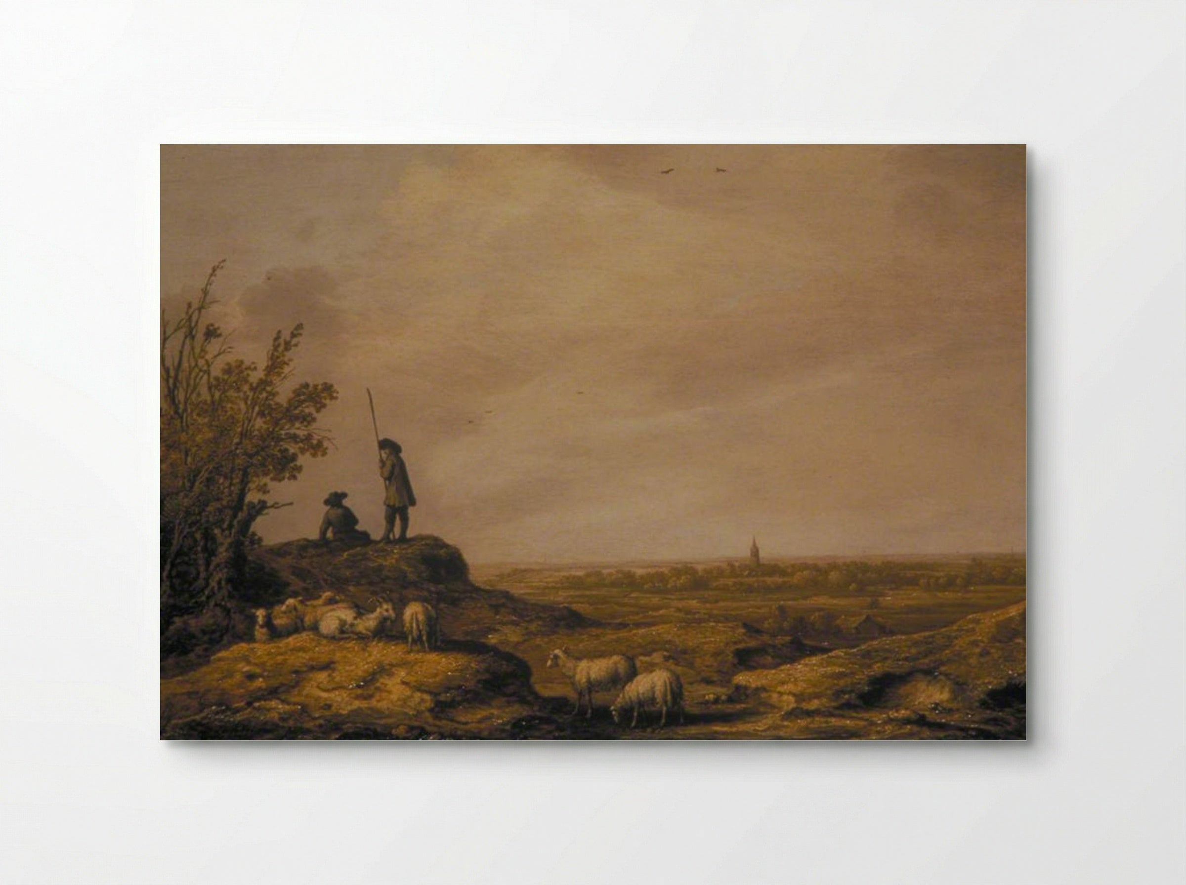 Panoramic Landscape with Shepherds, Sheep and a Town in the Distance - Aelbert Cuyp - Poster