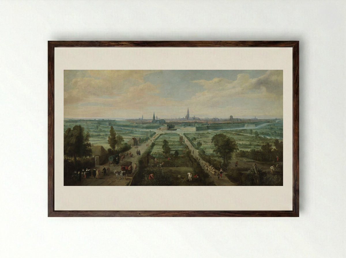 Panoramic View of Antwerp - Jan Wildens - Framed Print Dark Wood