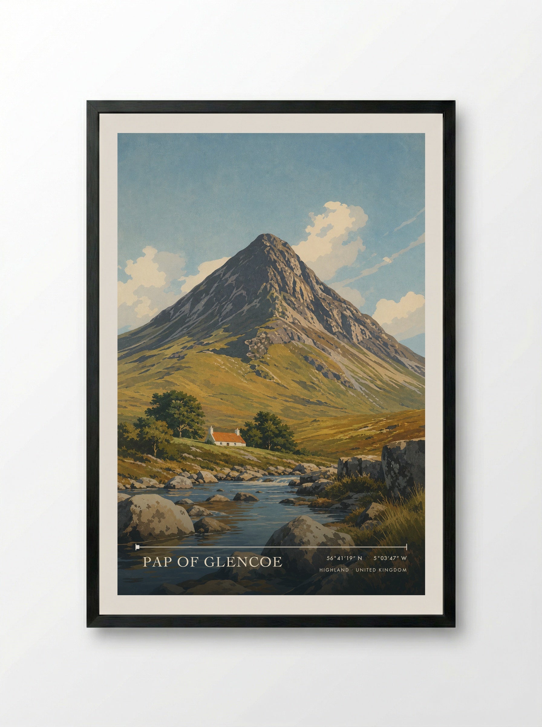 Pap of Glencoe Highland United Kingdom Travel Poster - Framed Print Black