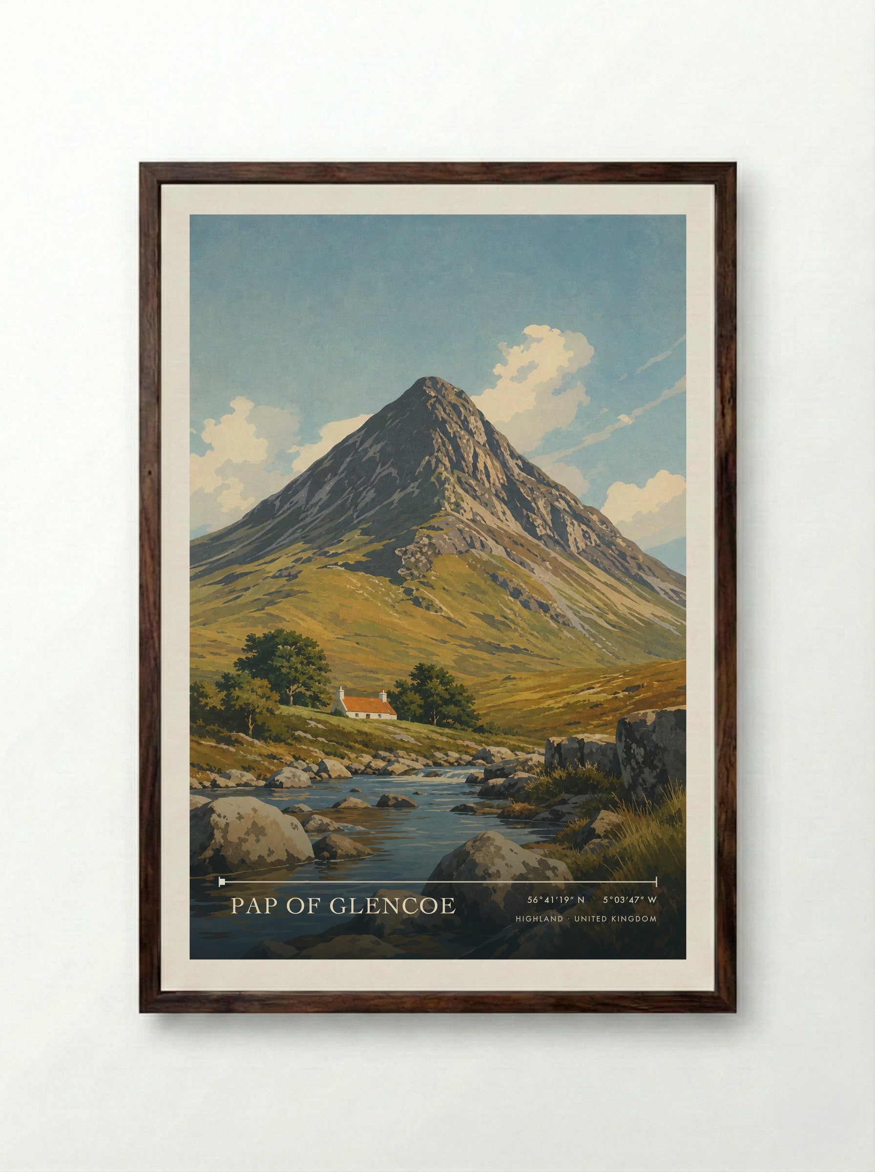 Pap of Glencoe Highland United Kingdom Travel Poster - Framed Print Dark Wood