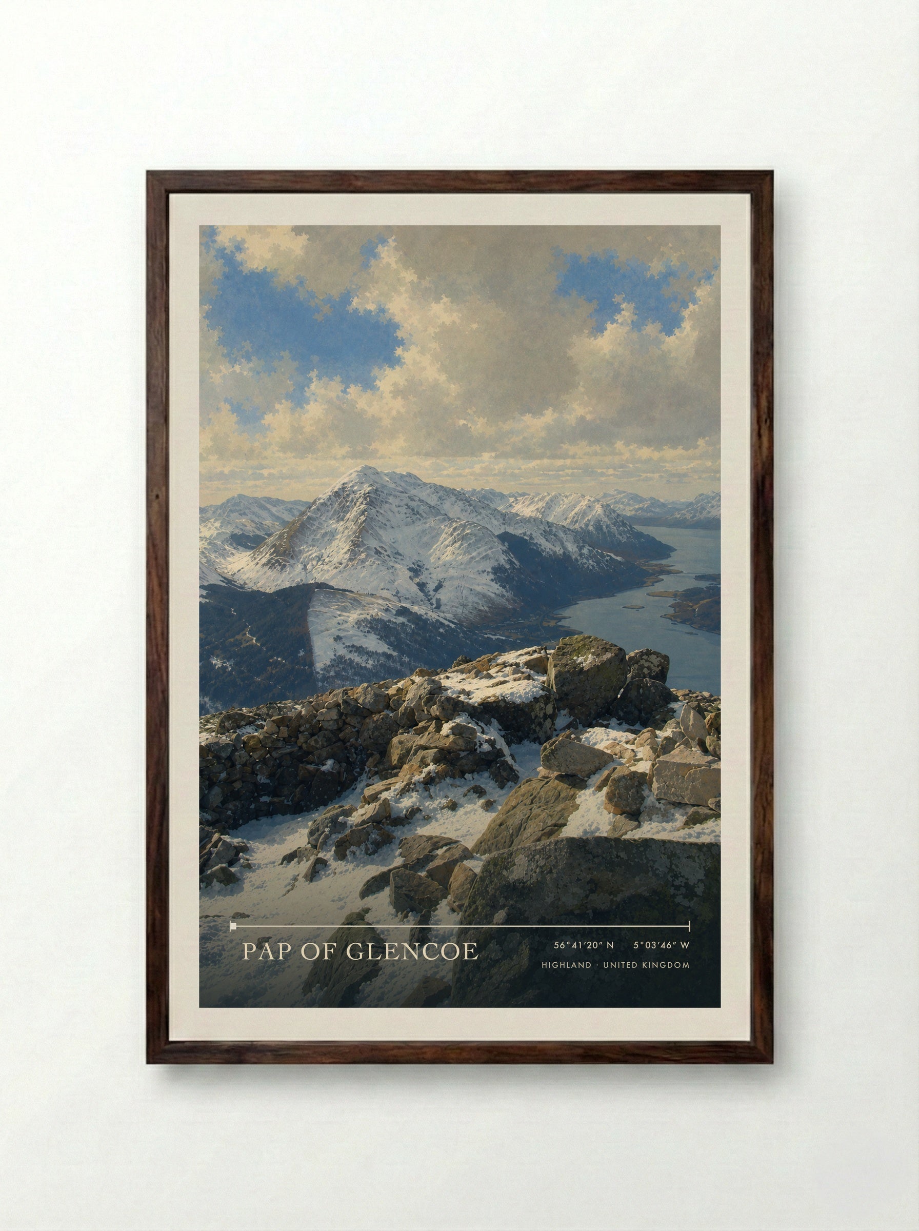 Pap of Glencoe Highland United Kingdom Travel Poster - Framed Print Dark Wood