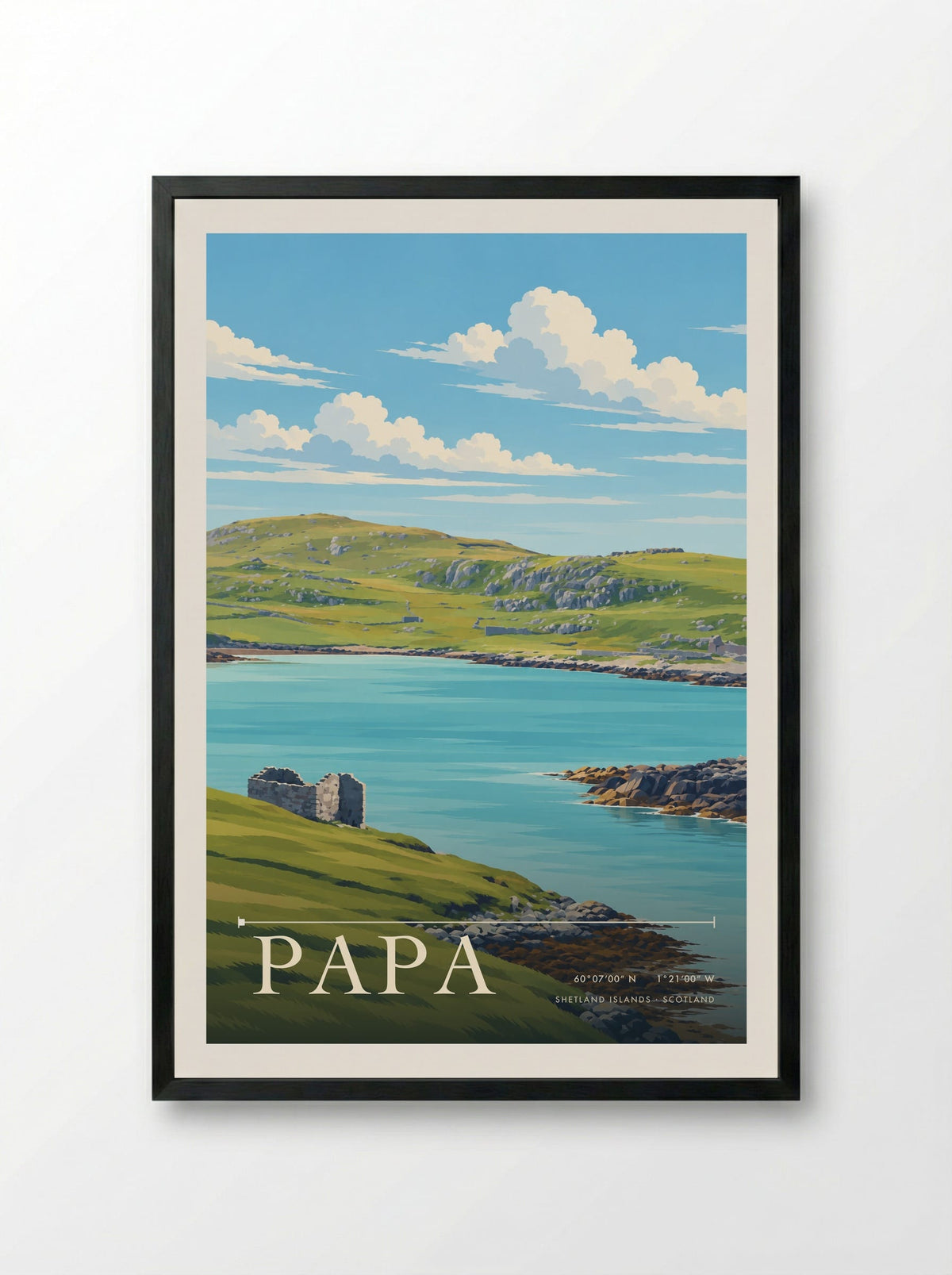 Papa, Shetland Islands | Travel Poster - Framed Print Black