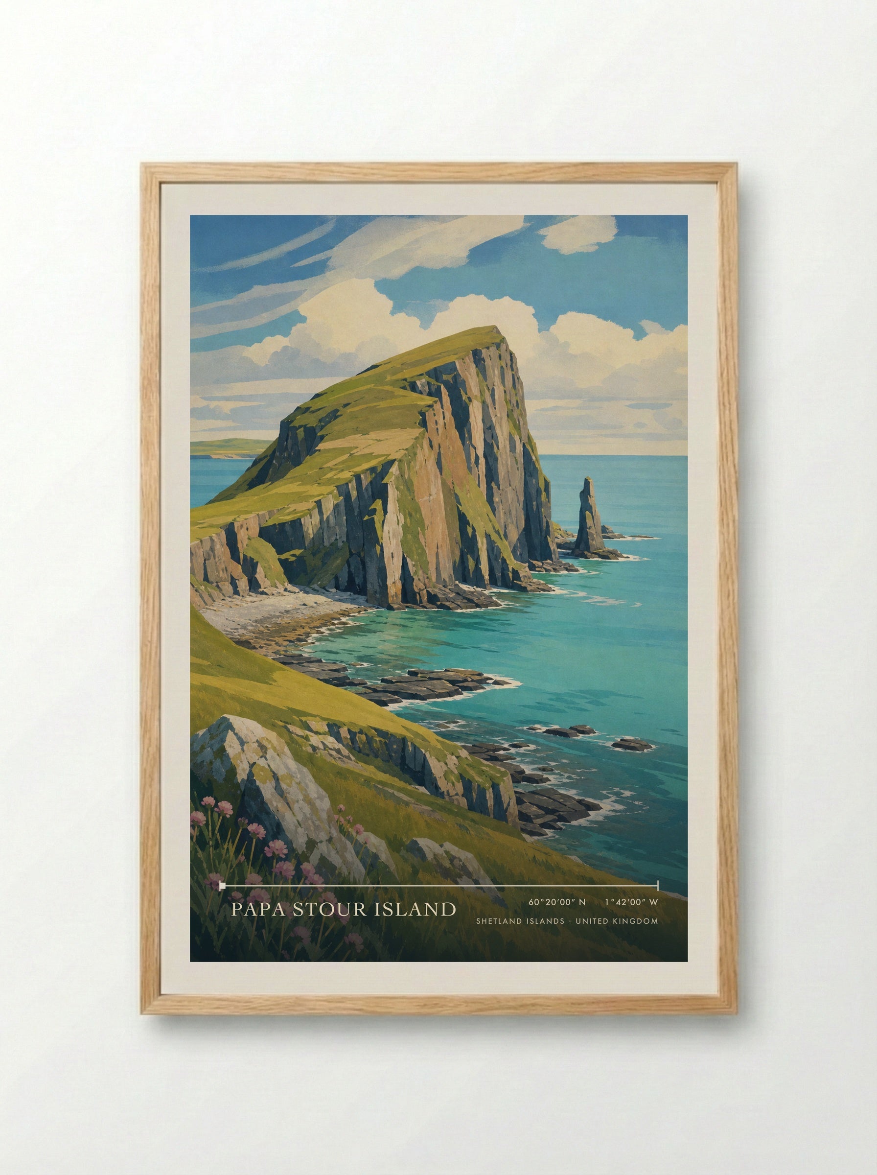 Papa Stour Island Shetland Islands United Kingdom Travel Poster - Framed Print Wood