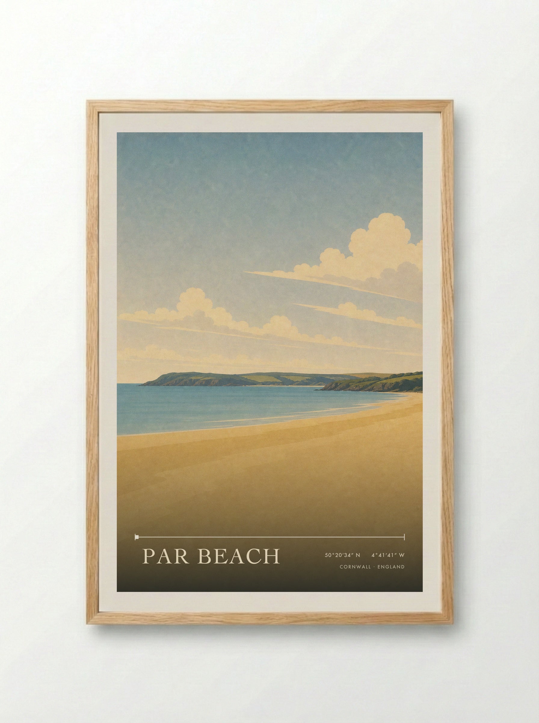 Par Beach Cornwall England Travel Poster - Framed Print Wood