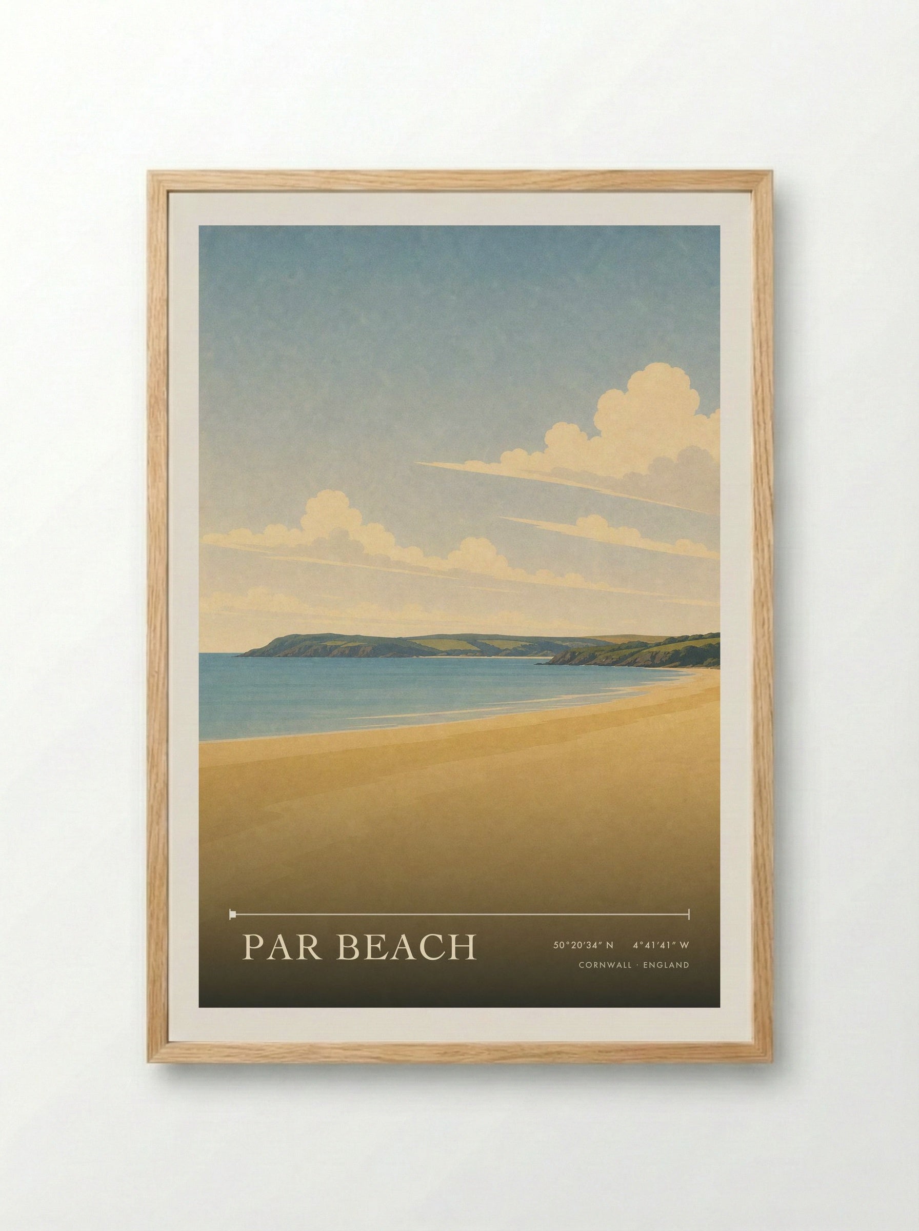 Par Beach Cornwall England Travel Poster - Framed Print Wood