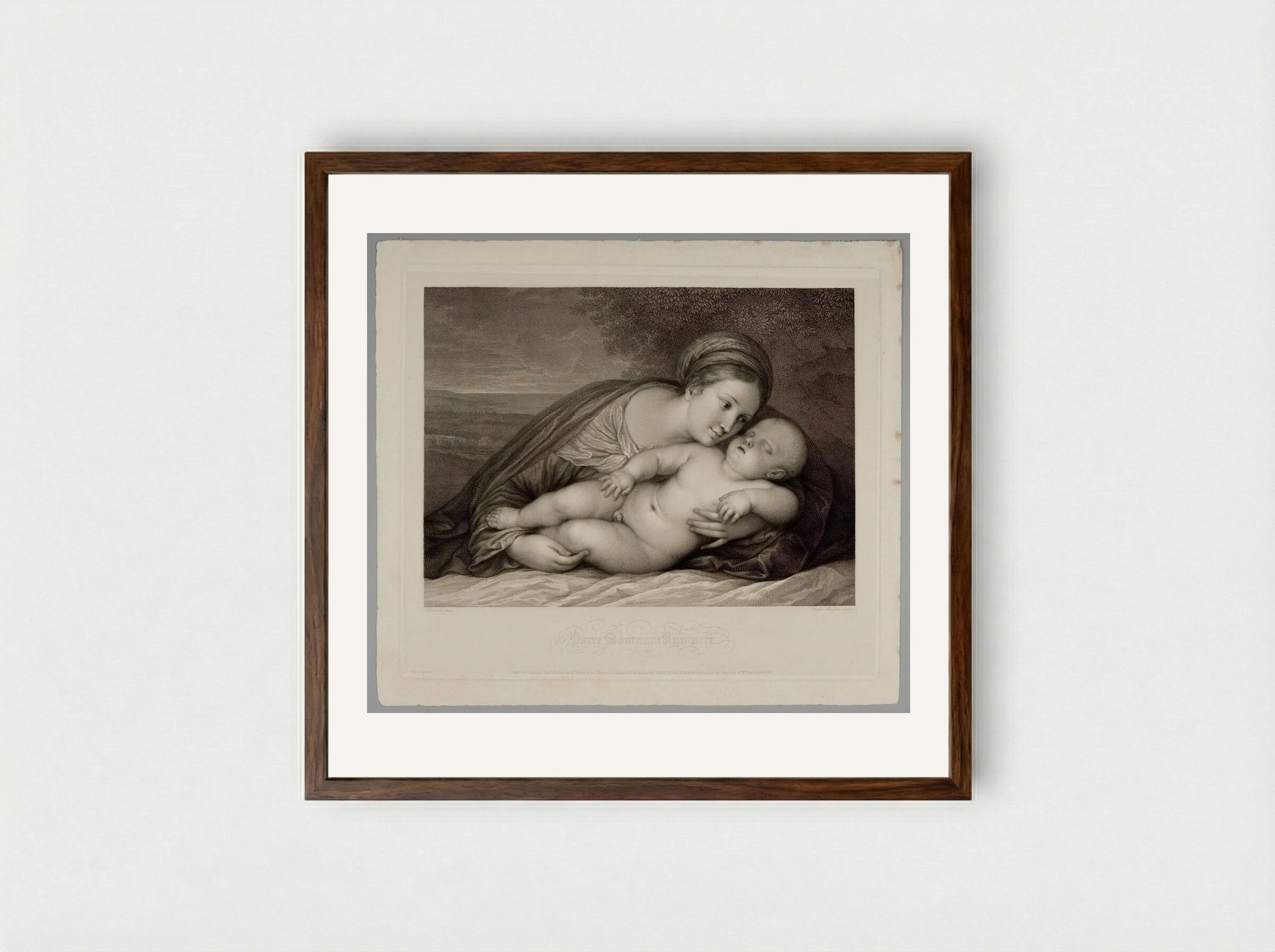 Parce somnum rumpere - Raphael Morghen - Framed Print Dark Wood