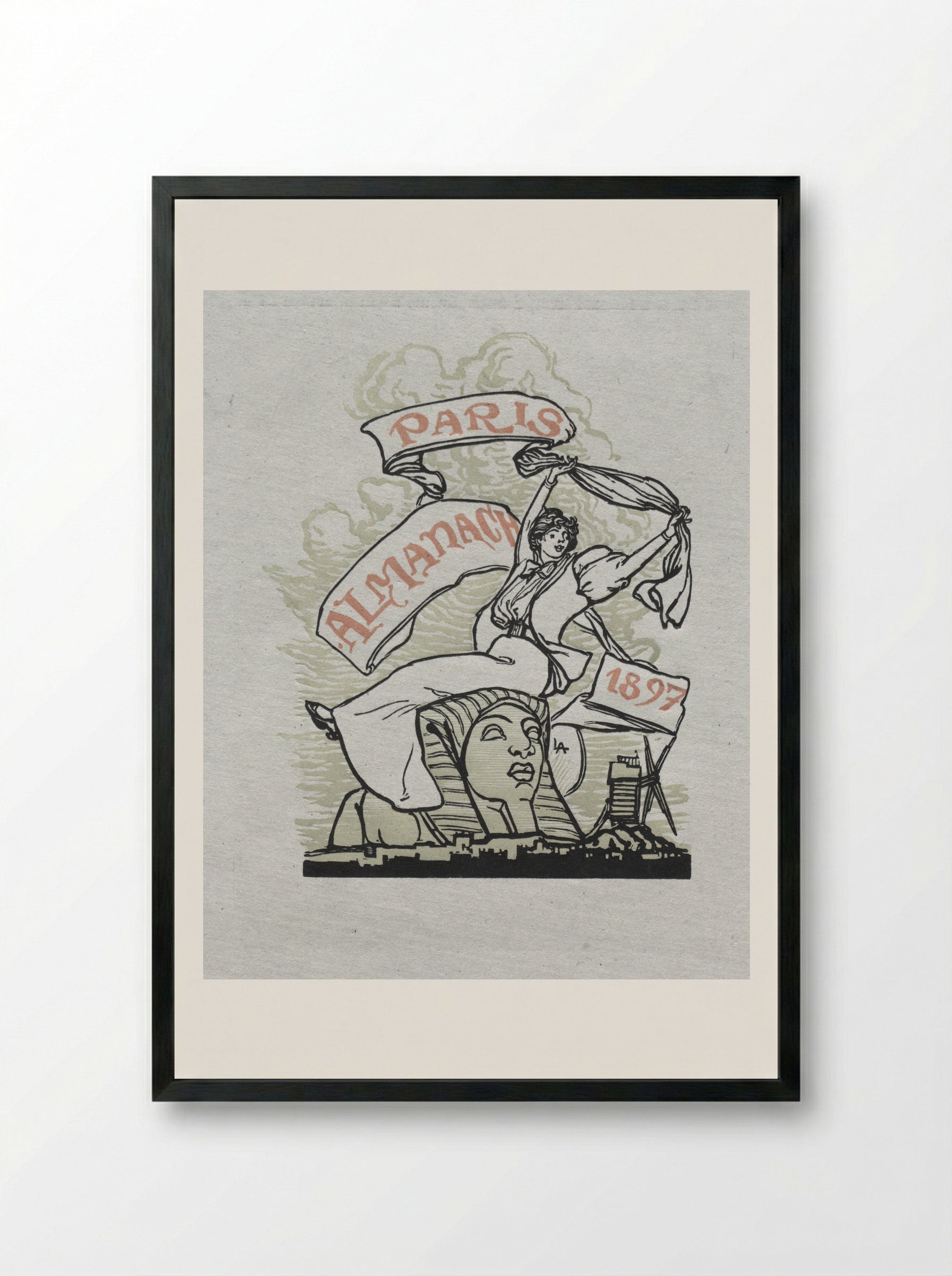 Paris Almanac, 1897: Decorative Border, Spring - Auguste Louis Lepère - Framed Print Black
