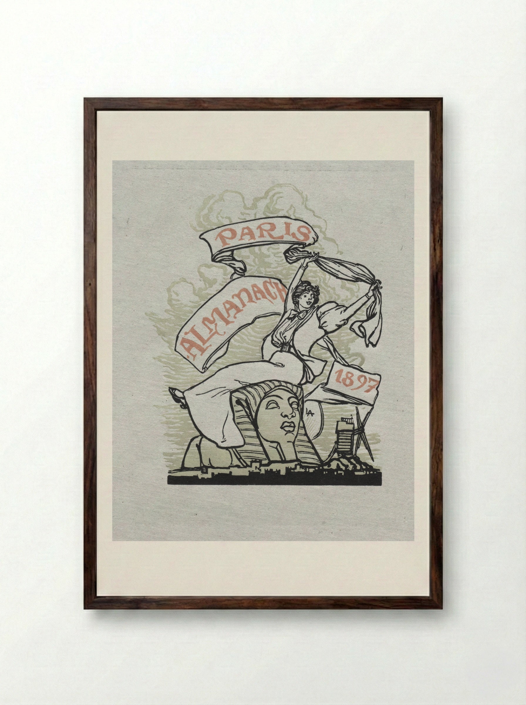 Paris Almanac, 1897: Decorative Border, Spring - Auguste Louis Lepère - Framed Print Dark Wood
