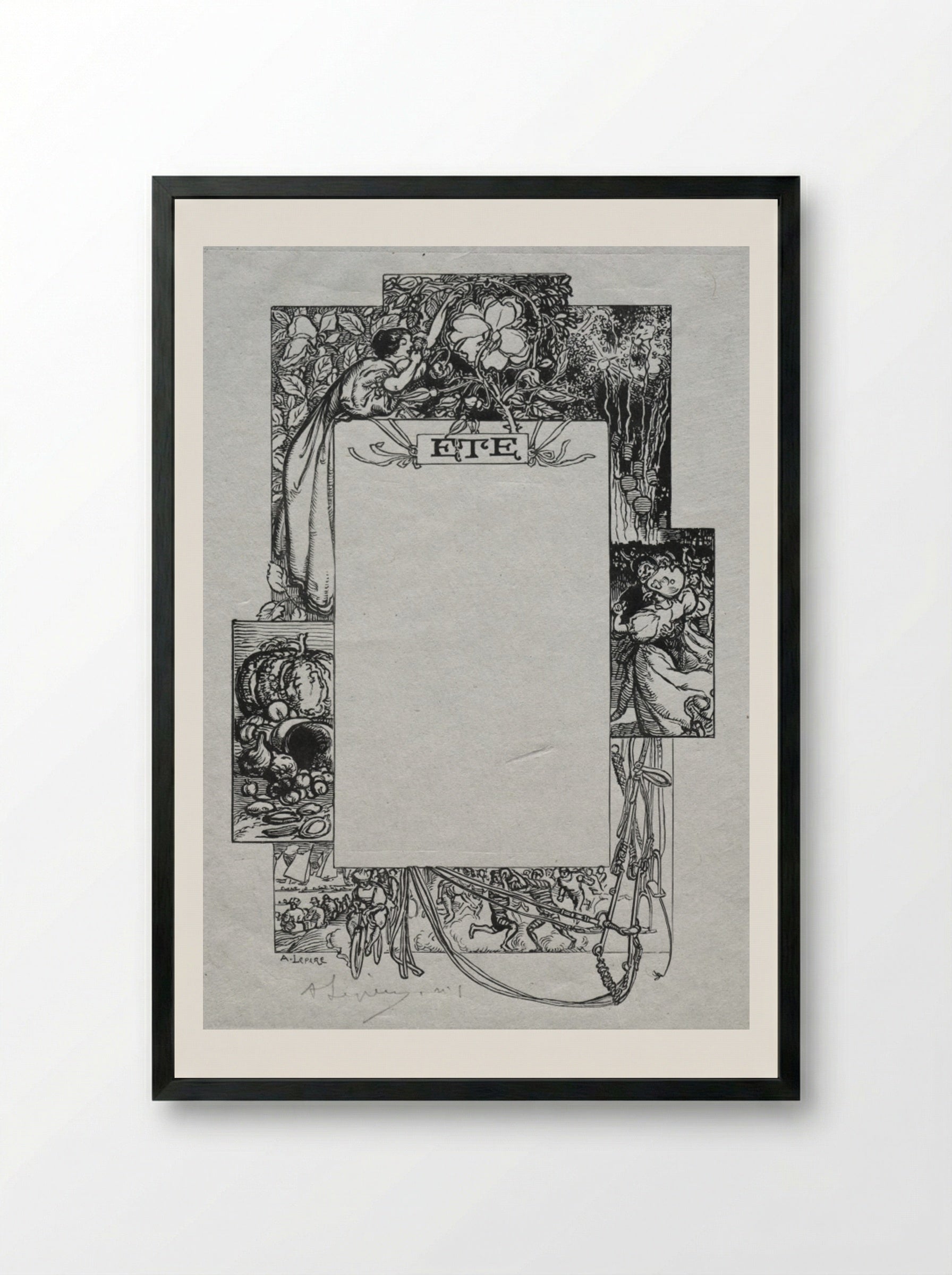Paris Almanac, 1897: Decorative Border, Summer - Auguste Louis Lepère - Framed Print Black