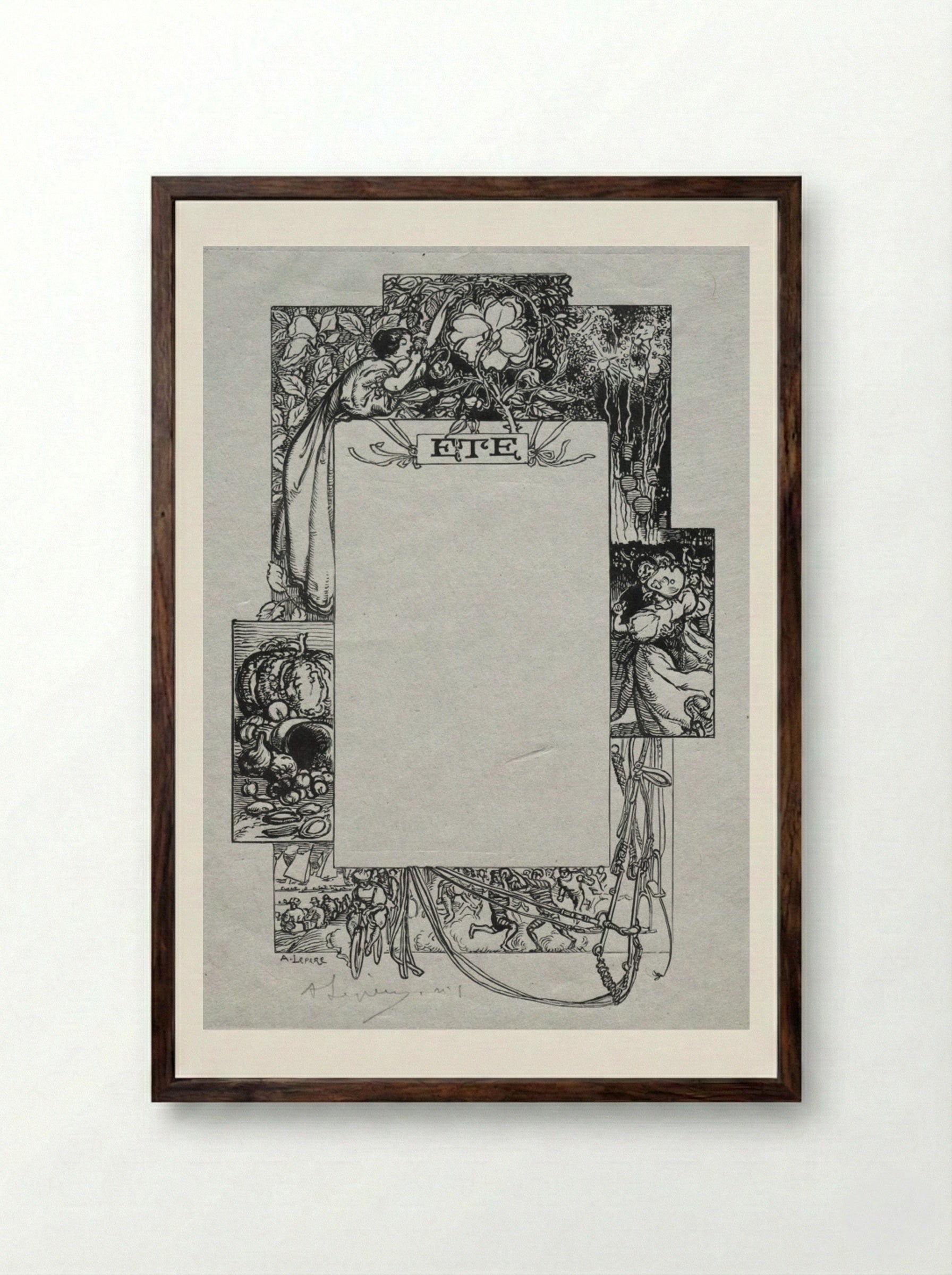 Paris Almanac, 1897: Decorative Border, Summer - Auguste Louis Lepère - Framed Print Dark Wood
