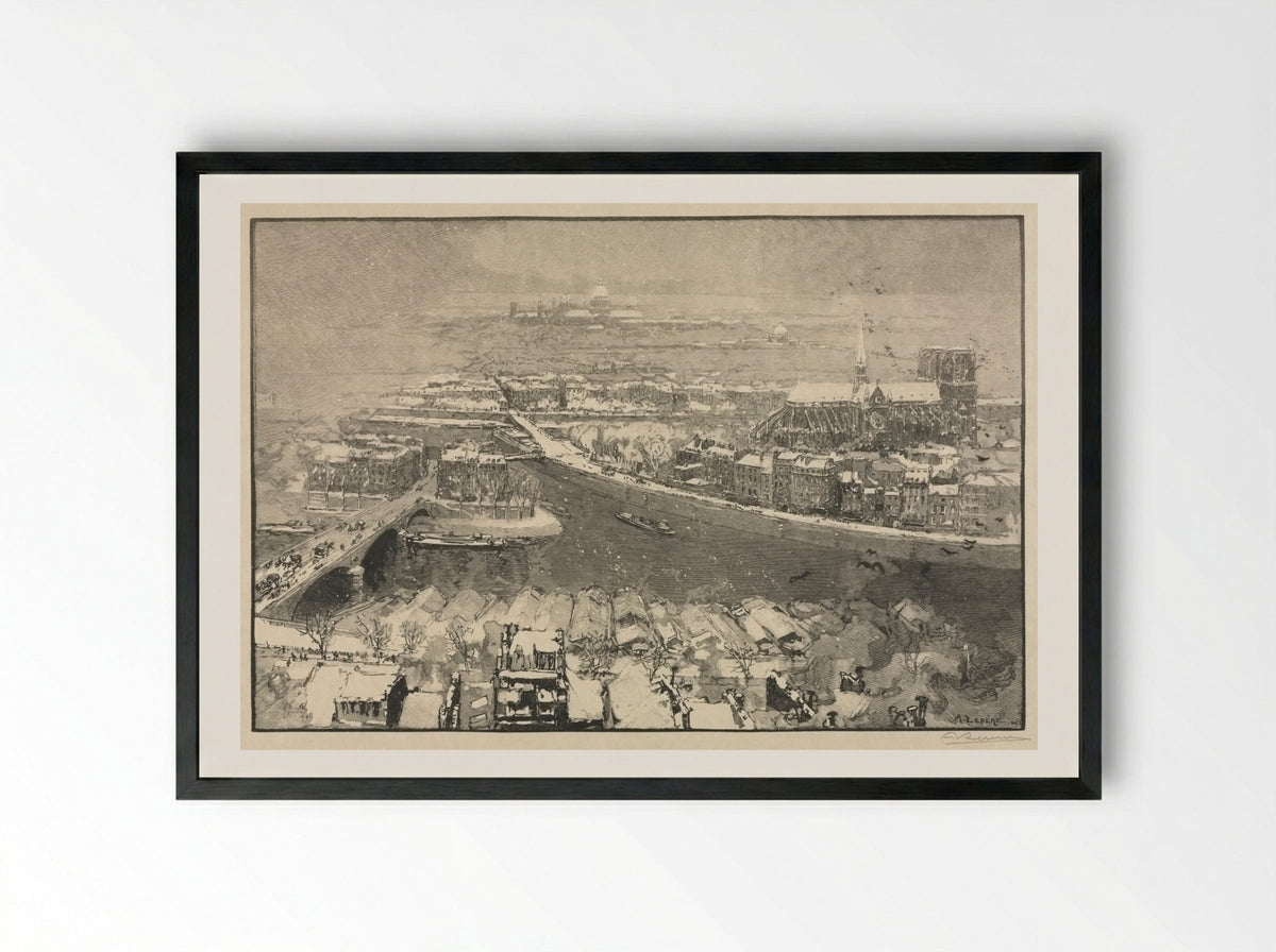 Paris under Snow - Auguste Louis Lepère - Framed Print Black