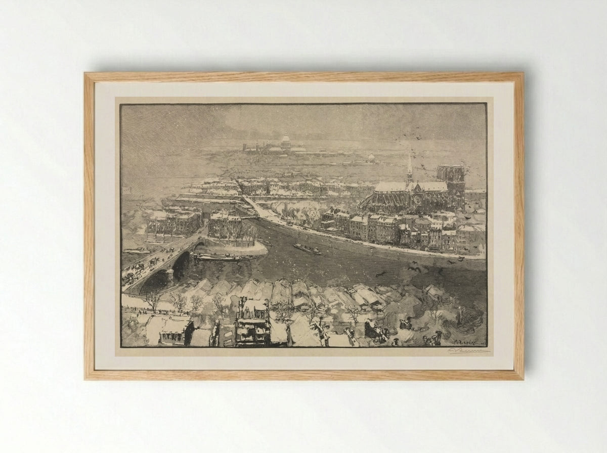 Paris under Snow - Auguste Louis Lepère - Framed Print Wood