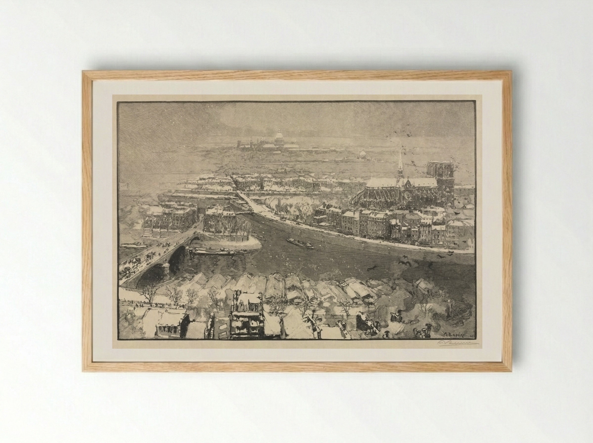 Paris under Snow - Auguste Louis Lepère - Framed Print Wood