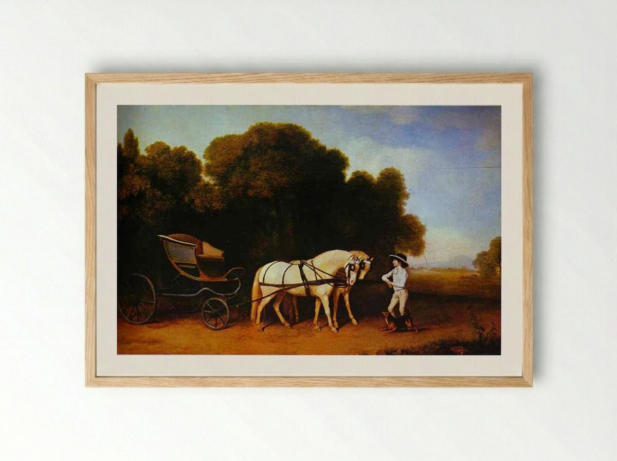 Park Phaeton with a Pair of Cream Ponies - George Stubbs - Framed Print Wood