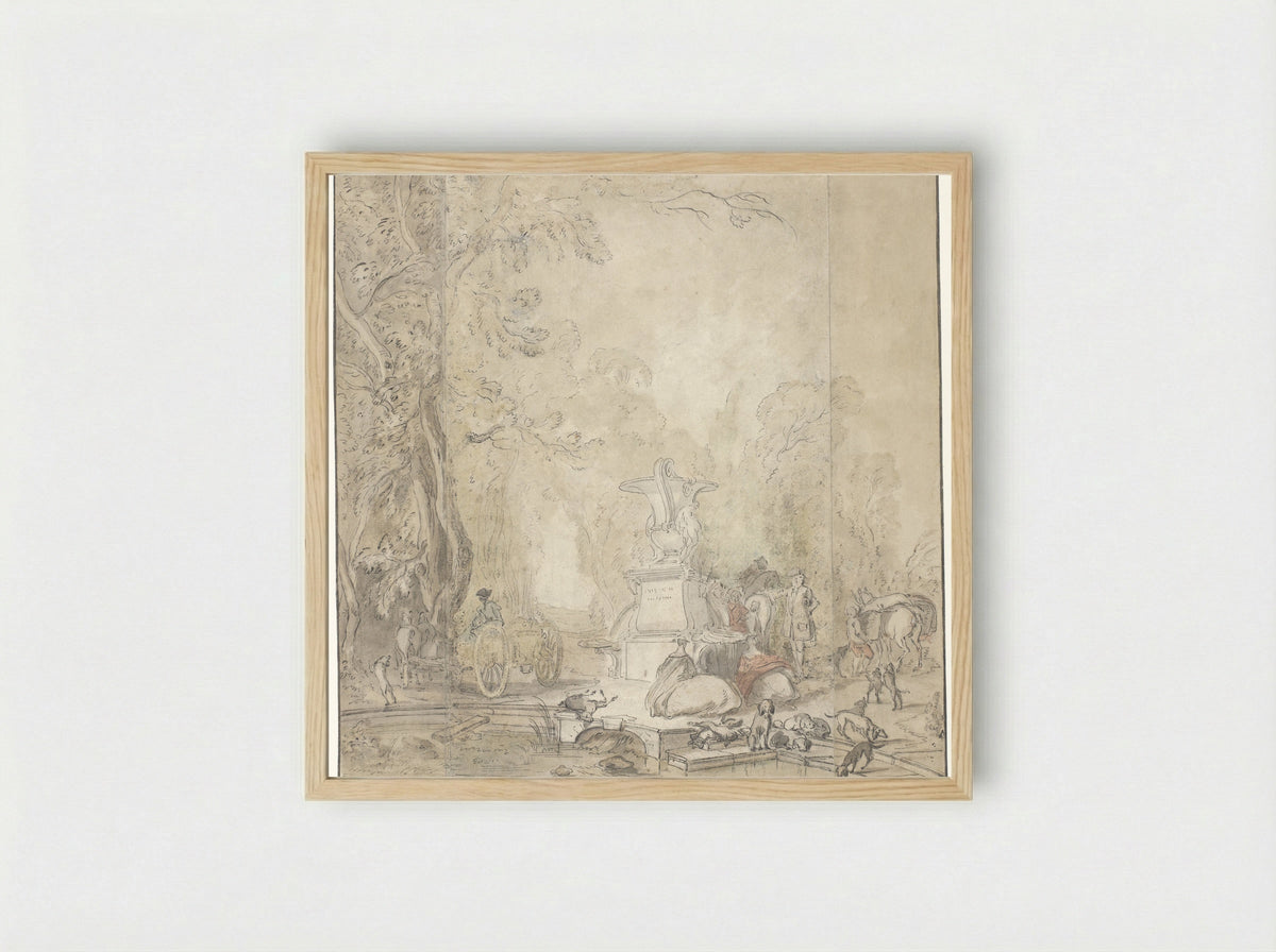 Park View with a Hunting Party - Jacques de Lajoue - Framed Print Wood