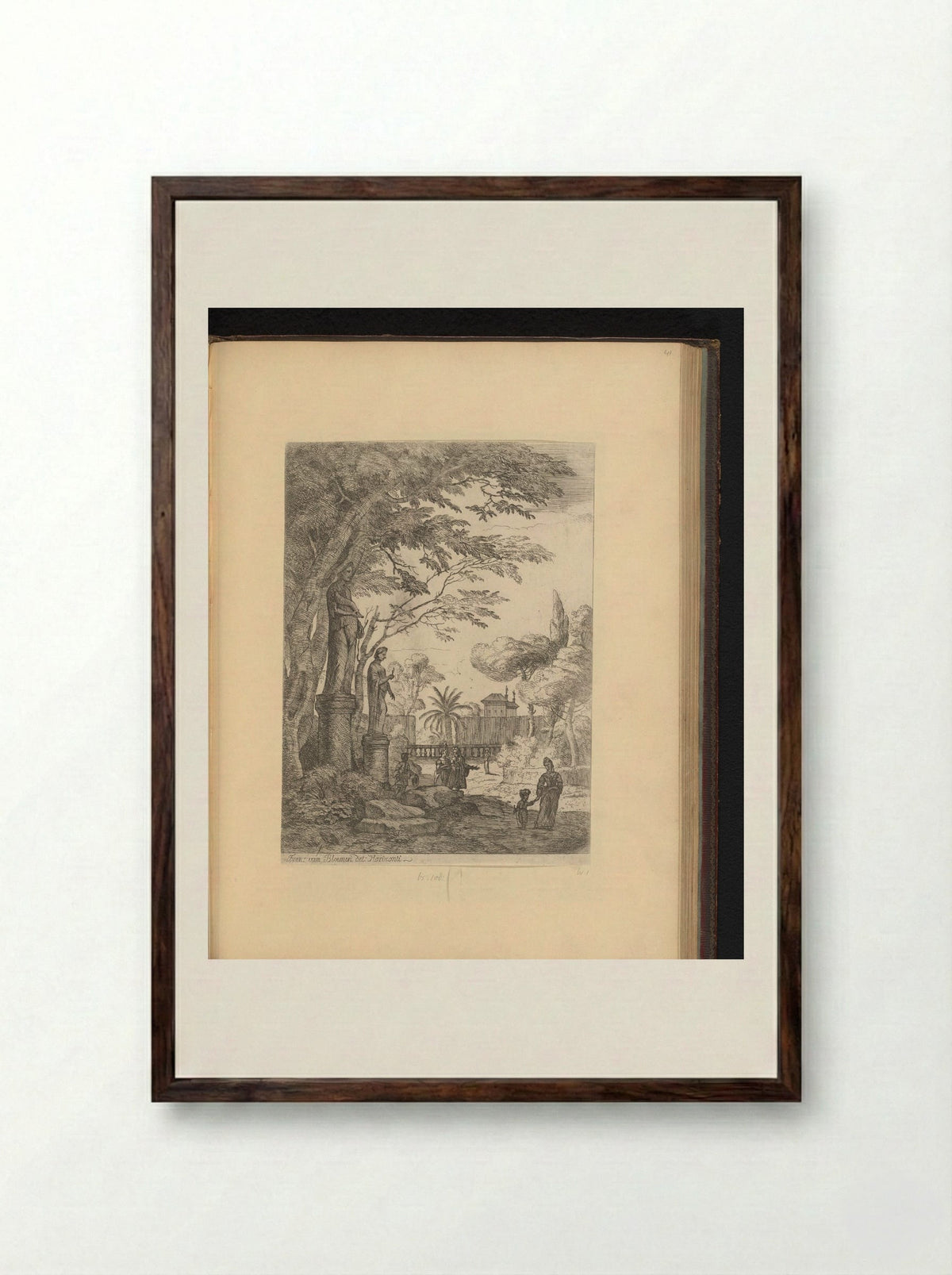 Park met twee beelden - Jan Frans van Bloemen - Framed Print Dark Wood