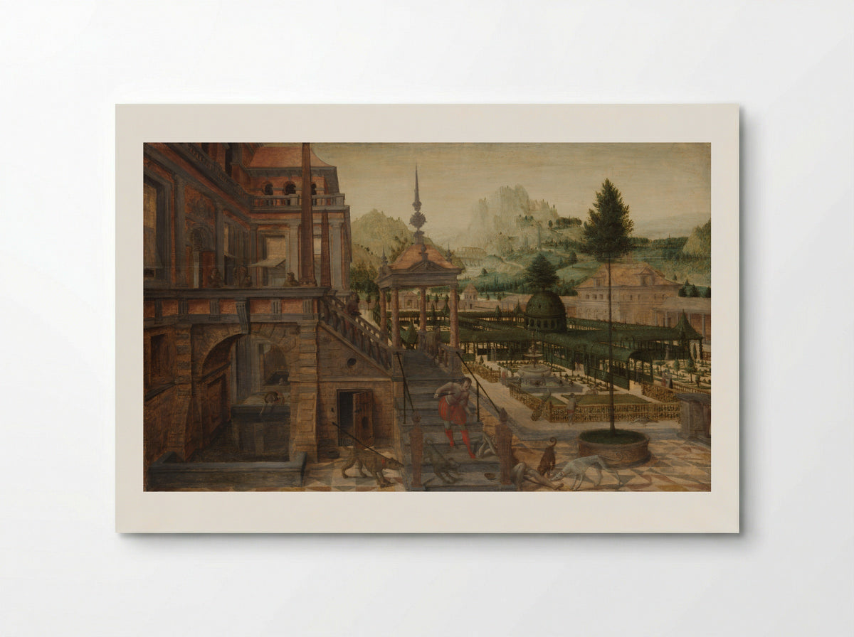 Parkaanleg bij een paleis met op de voorgrond de arme Lazarus - Hans Vredeman de Vries - Poster