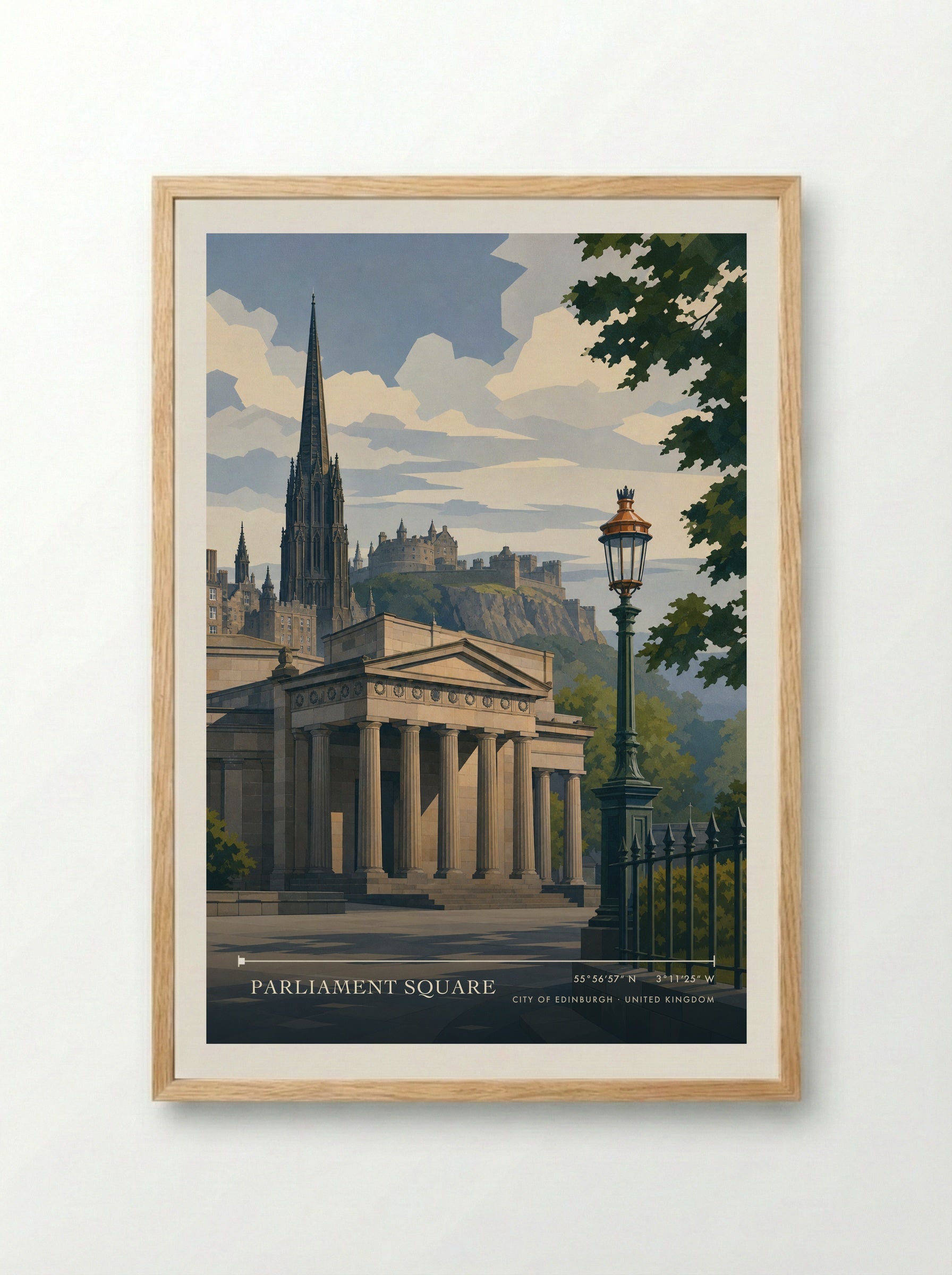 Parliament Square City of Edinburgh United Kingdom Travel Poster - Framed Print Wood