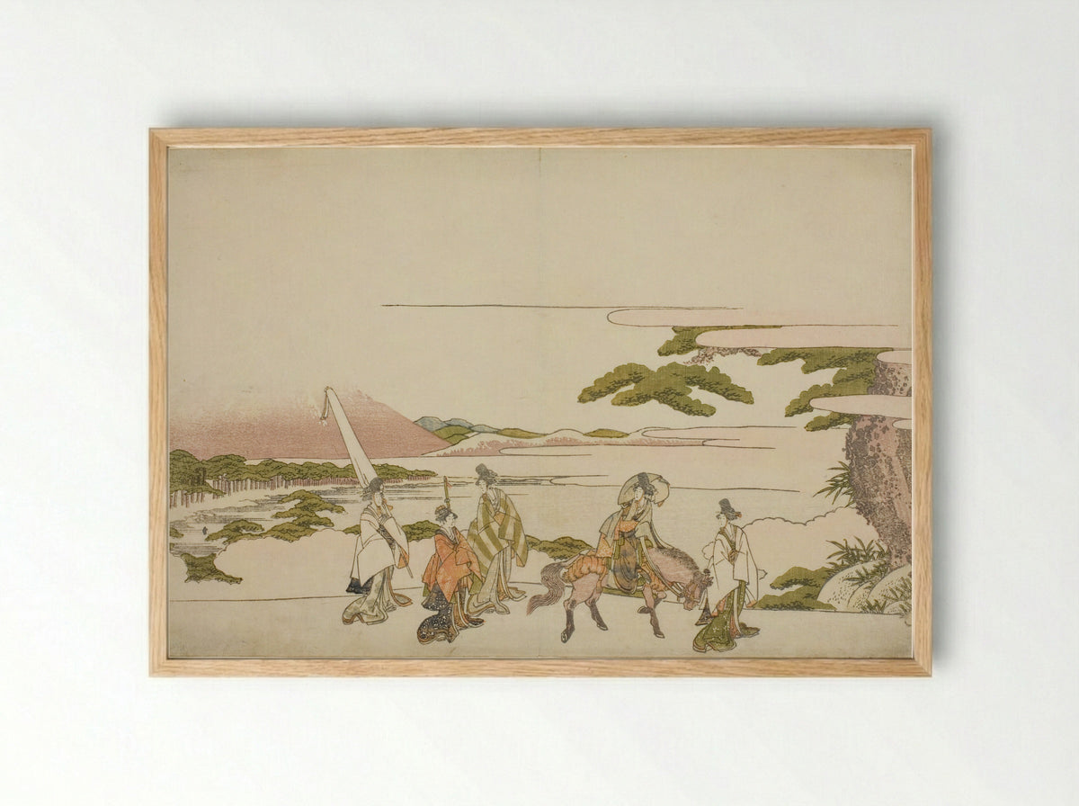 Parody of Ariwara no Narihira's Eastern Journey - Katsushika Hokusai - Framed Print Wood