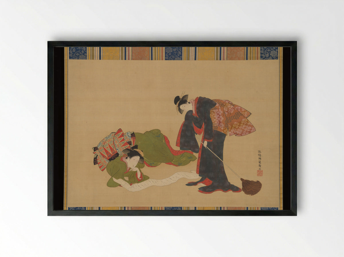 Parody of Hanshan and Shide (Kanzan and Jittoku) - Isoda Koryūsai - Framed Print Black