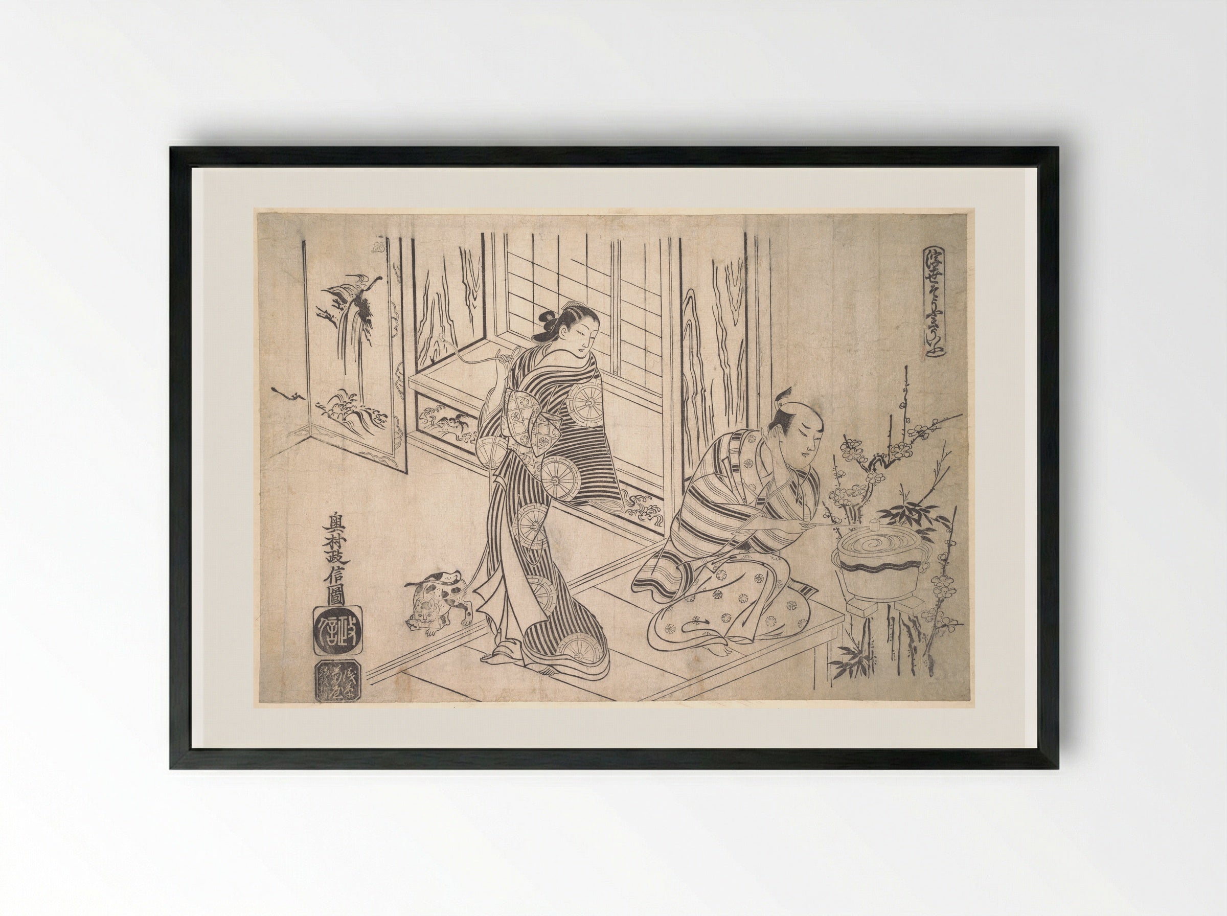 Parody of the Legend of Xu You and Chao Fu - Okumura Masanobu - Framed Print Black