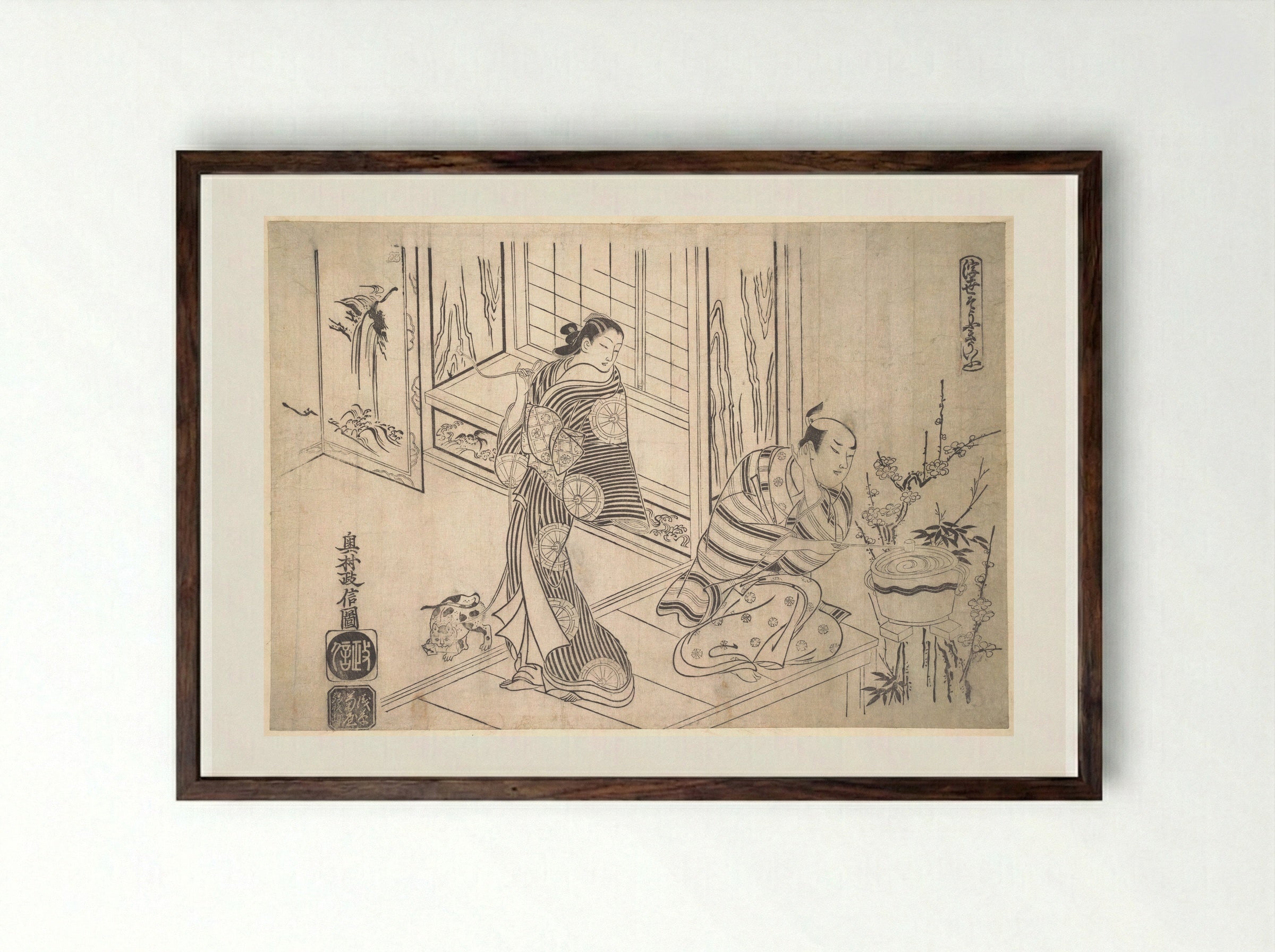 Parody of the Legend of Xu You and Chao Fu - Okumura Masanobu - Framed Print Dark Wood