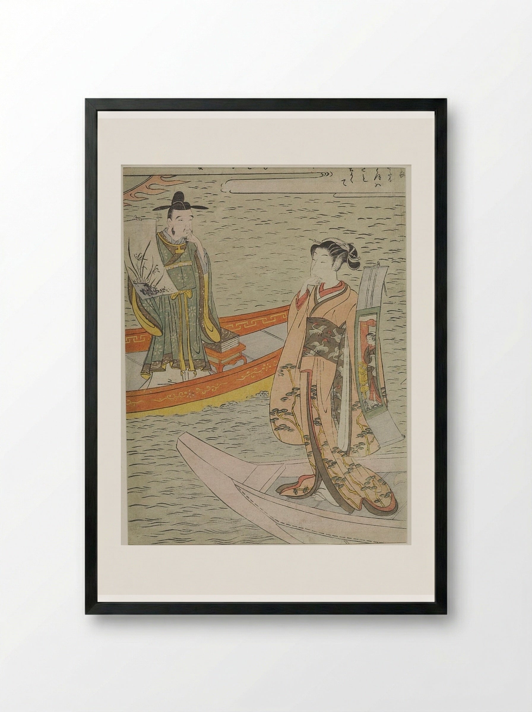 Parody of the Nō Play Hakurakuten - Suzuki Harunobu - Framed Print Black