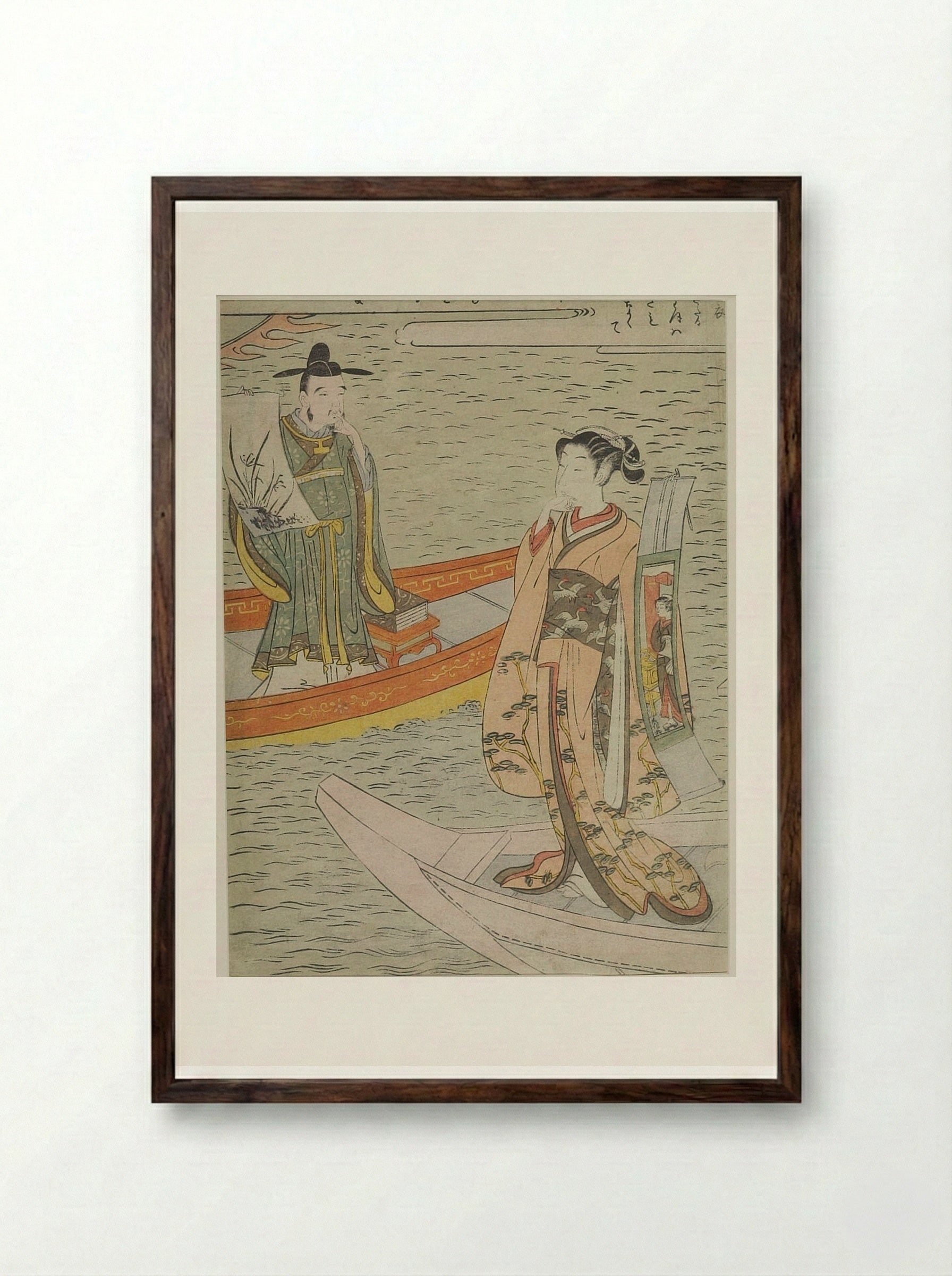 Parody of the Nō Play Hakurakuten - Suzuki Harunobu - Framed Print Dark Wood