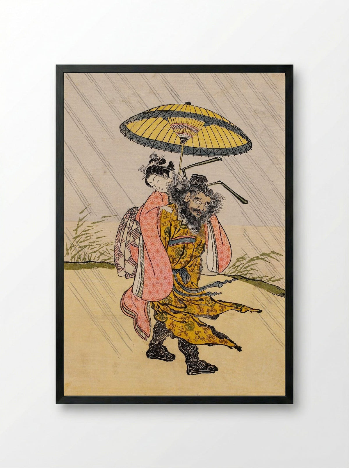 Parody with Young Girl as a Daoist Immortal Handaka Sonja Conjuring a Dragon from a Bowl - Suzuki Harunobu - Framed Print Black