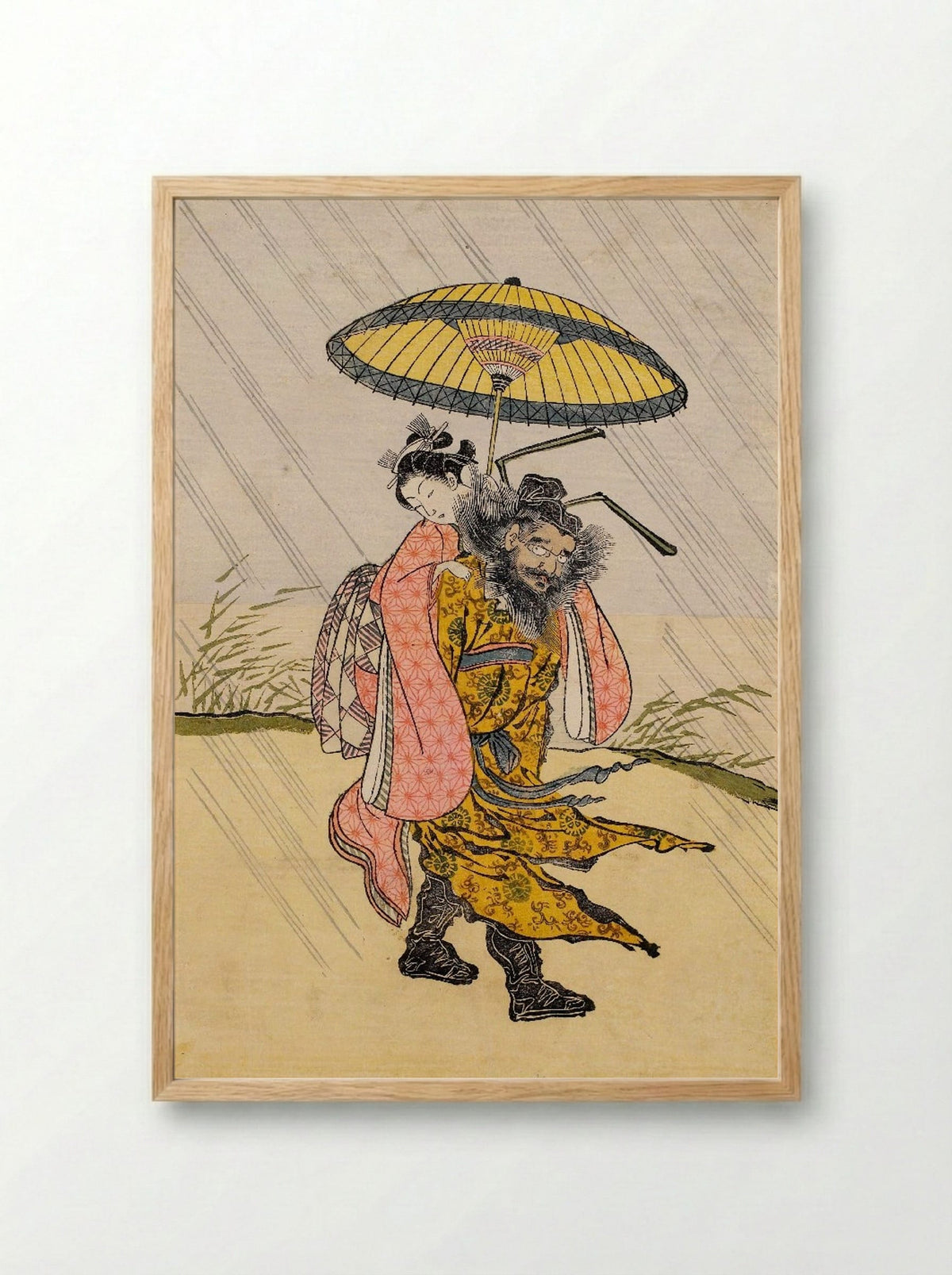 Parody with Young Girl as a Daoist Immortal Handaka Sonja Conjuring a Dragon from a Bowl - Suzuki Harunobu - Framed Print Wood