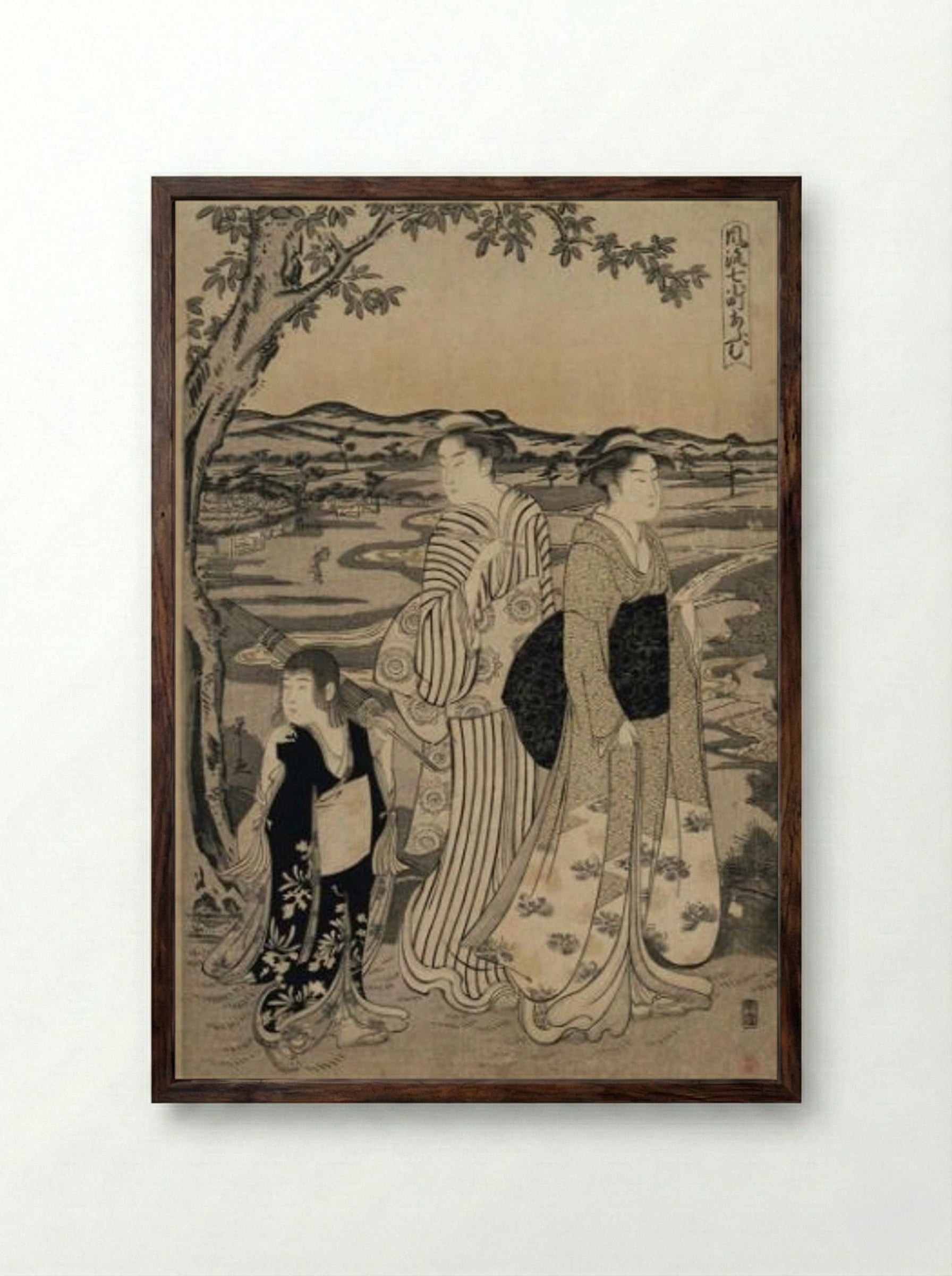 Parrot Komachi - Chōbunsai Eishi - Framed Print Dark Wood