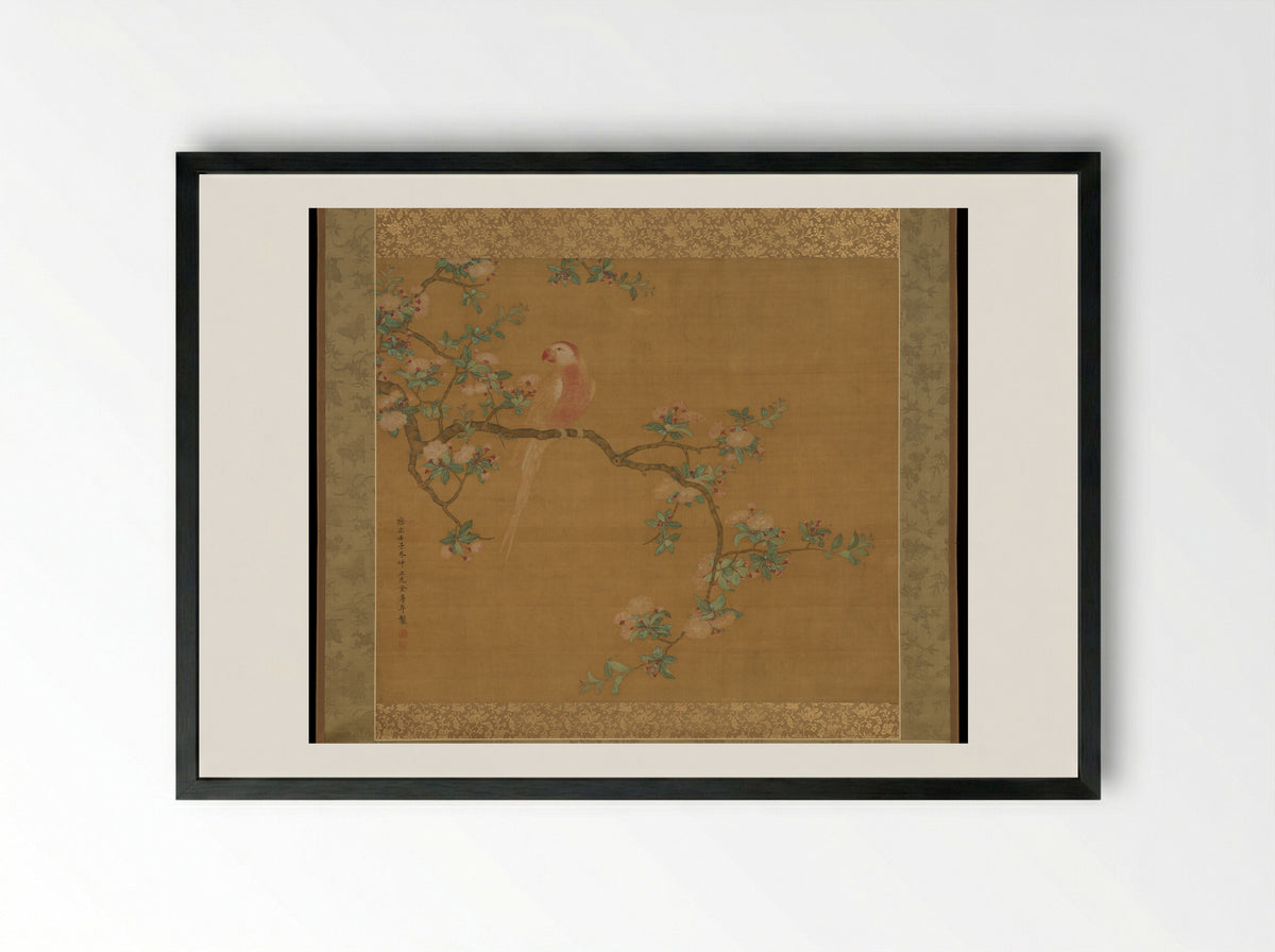 Parrot on a Pear Branch - Jin Zunnian - Framed Print Black