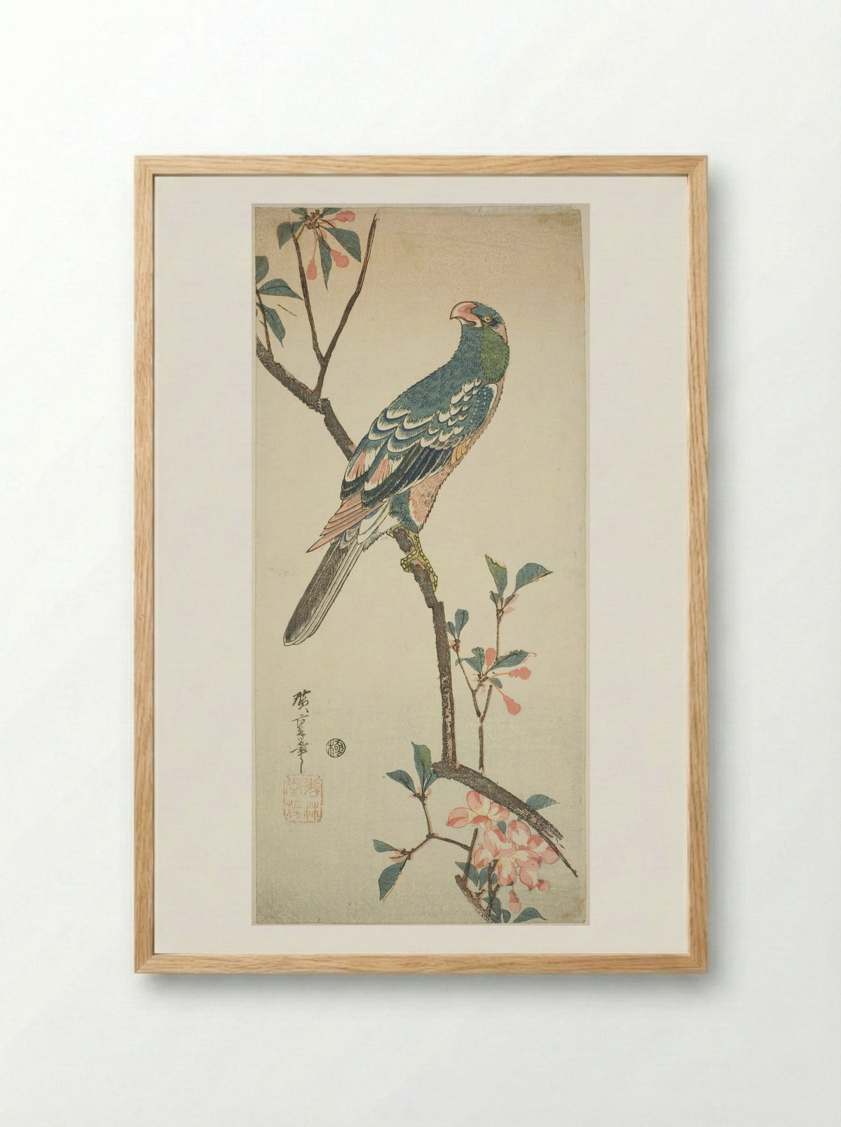 Parrot on a blossoming branch - Utagawa Hiroshige - Framed Print Wood