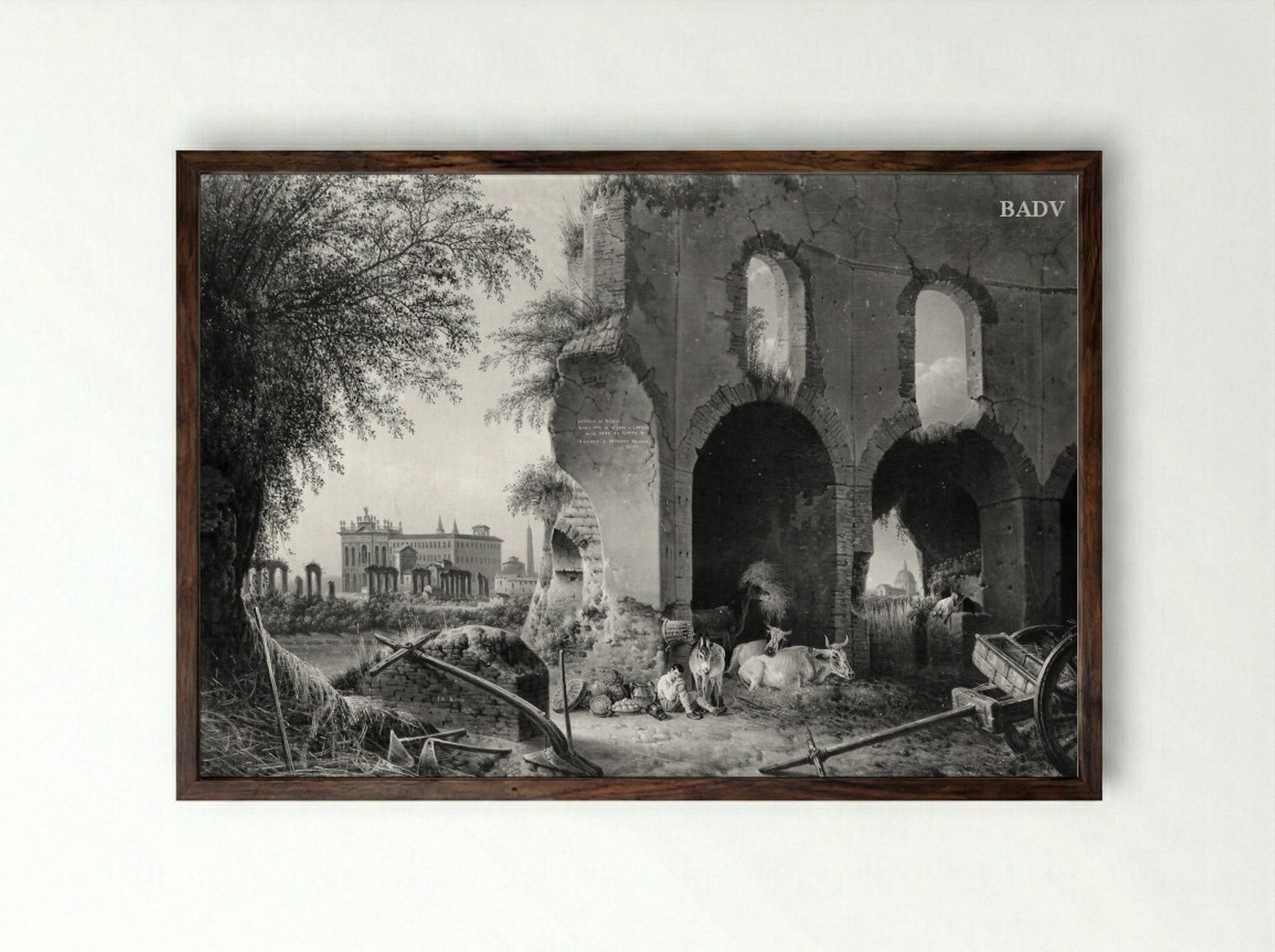 Part of the Vault of the Temple of Minerva Medica in Rome - Josephus Augustus Knip - Framed Print Dark Wood