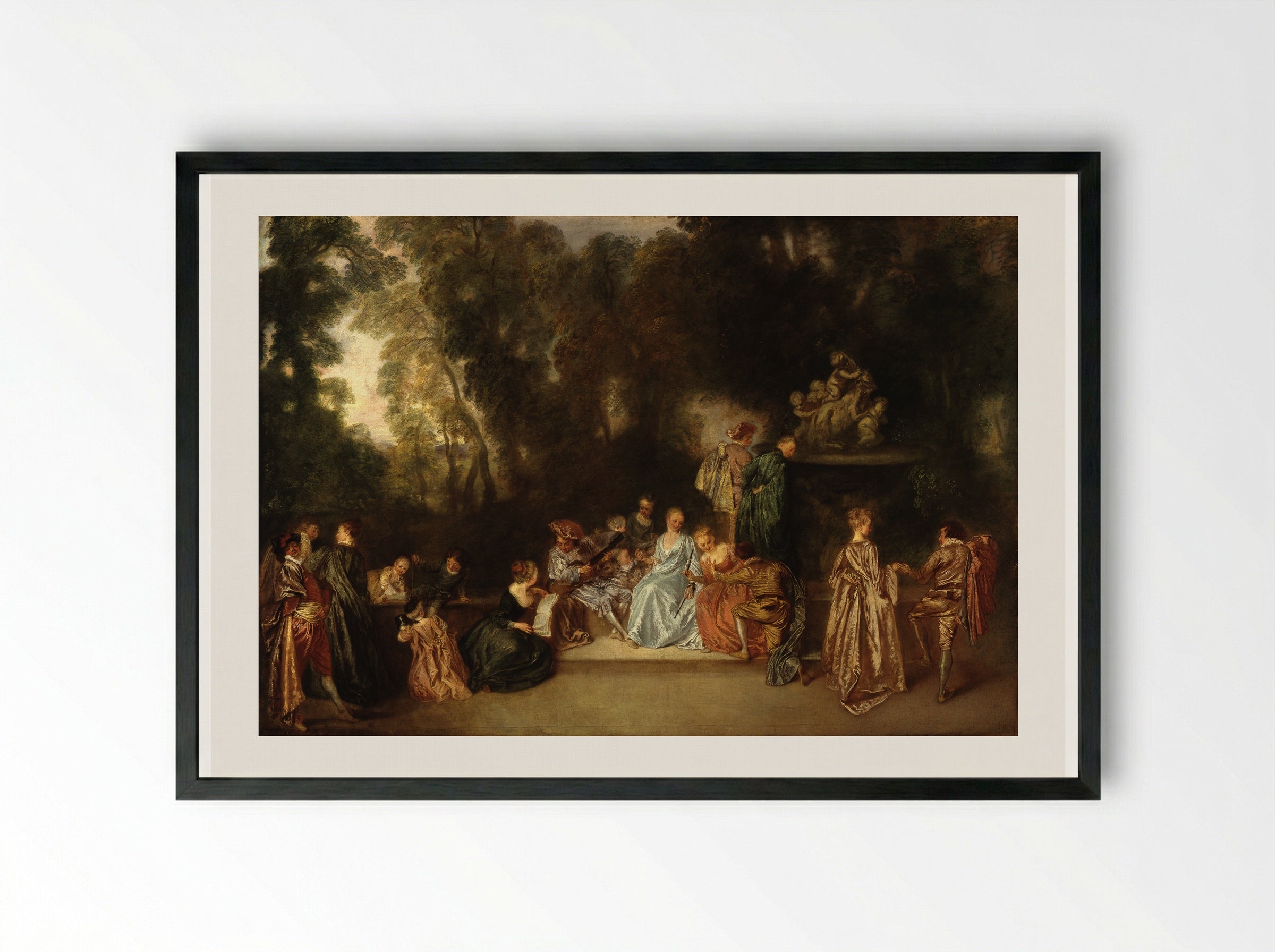 Party in the Open Air - Antoine Watteau - Framed Print Black