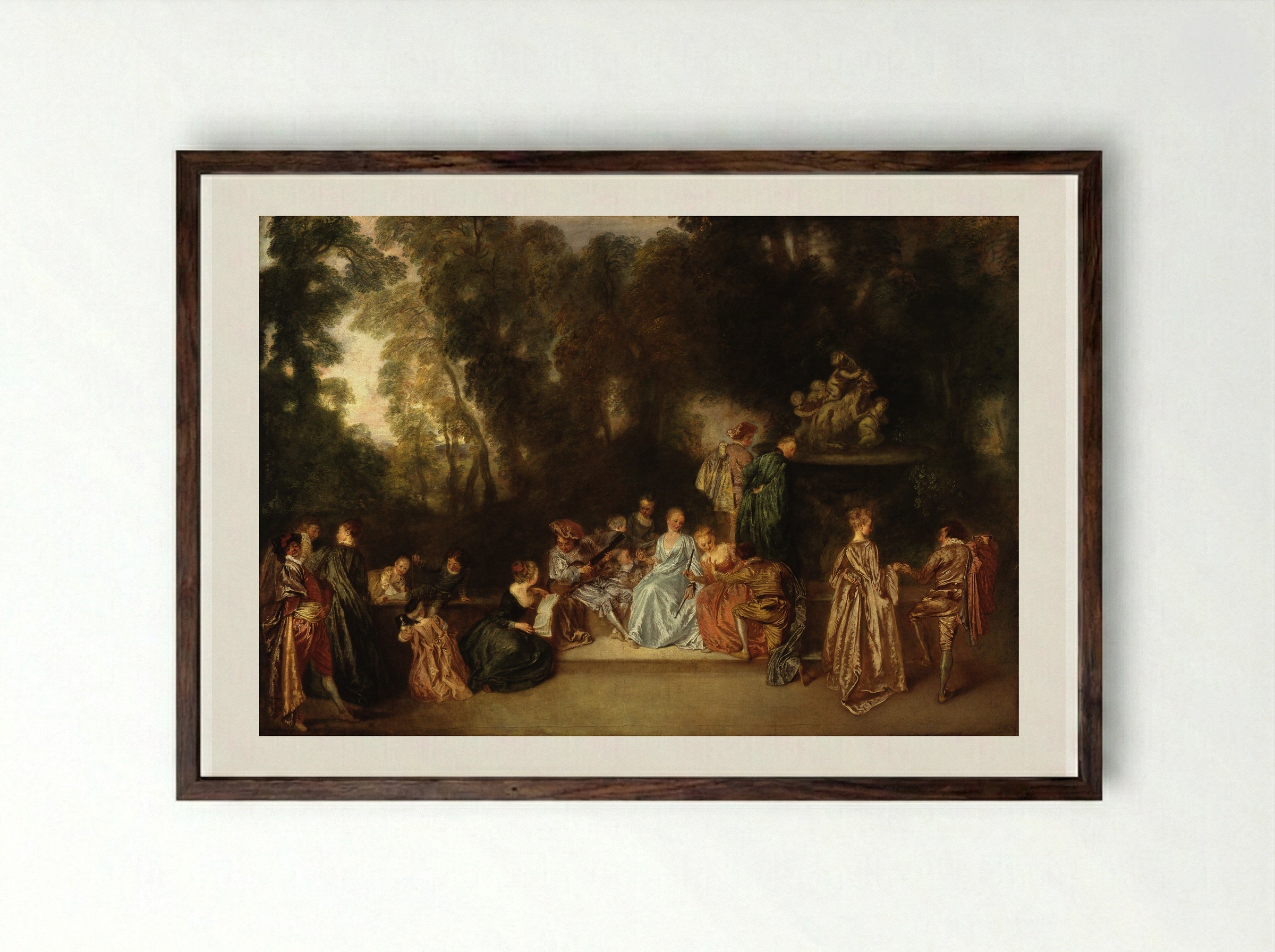 Party in the Open Air - Antoine Watteau - Framed Print Dark Wood
