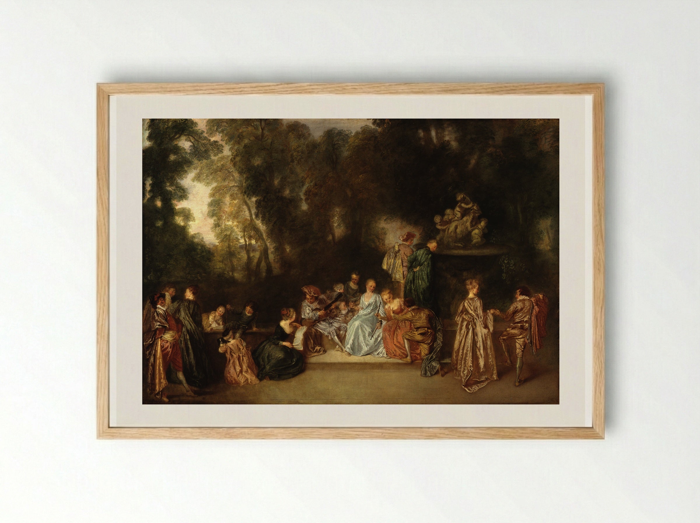 Party in the Open Air - Antoine Watteau - Framed Print Wood