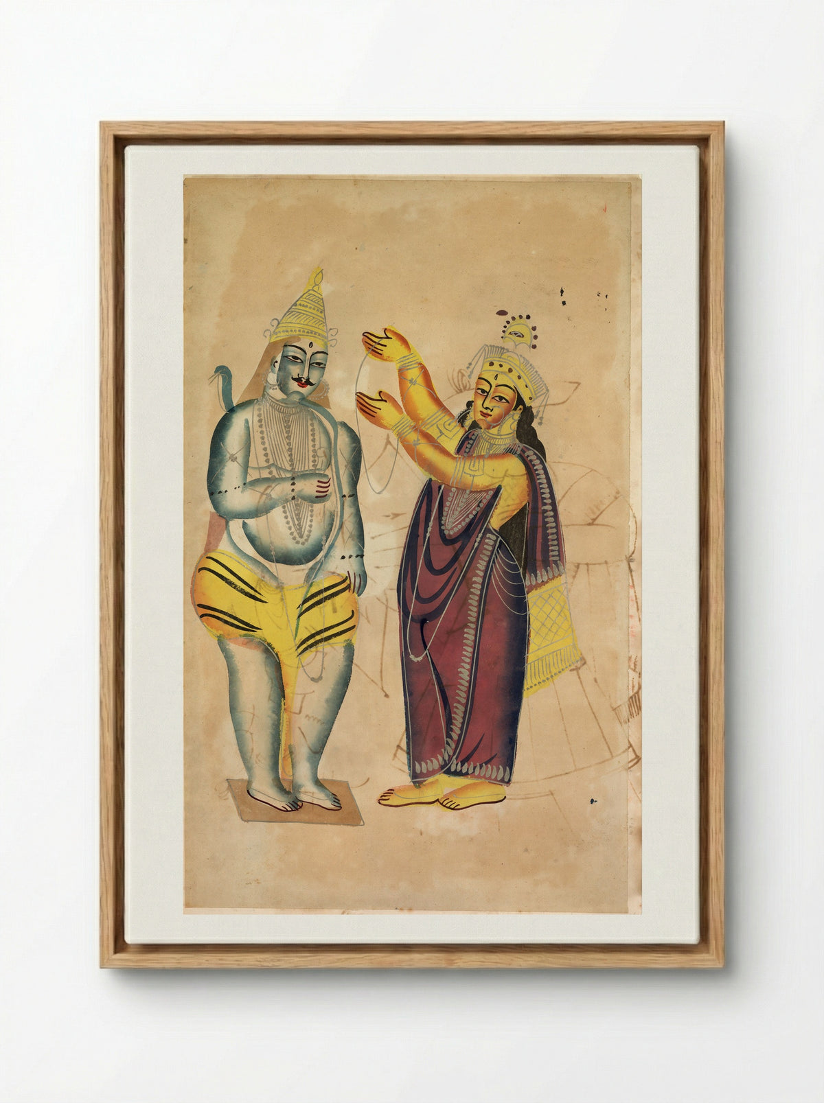 Parvati Placing a Wedding Garland on Shiva - Kalighat School - Framed Canvas Wood