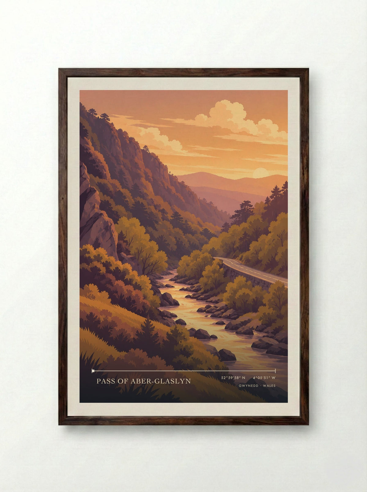 Pass of Aber-Glaslyn, Gwynedd | Travel Poster - Framed Print Dark Wood