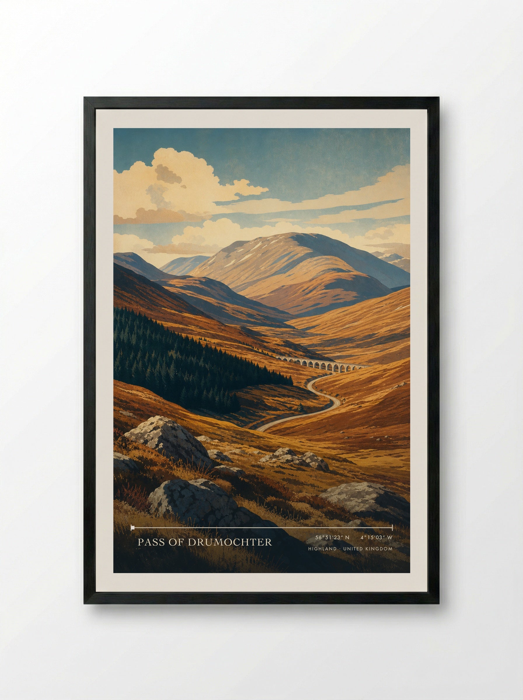 Pass of Drumochter Highland United Kingdom Travel Poster - Framed Print Black