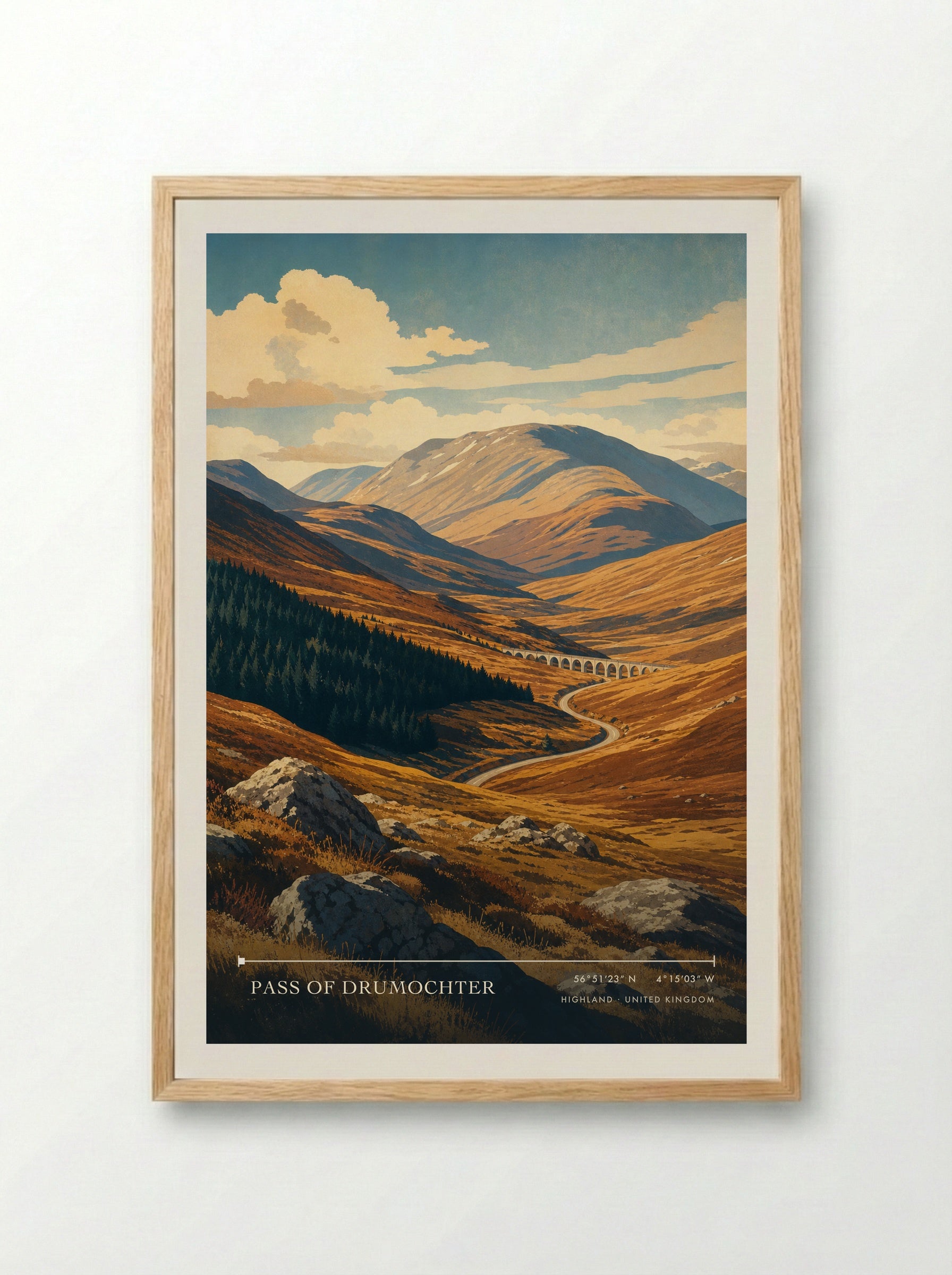 Pass of Drumochter Highland United Kingdom Travel Poster - Framed Print Wood