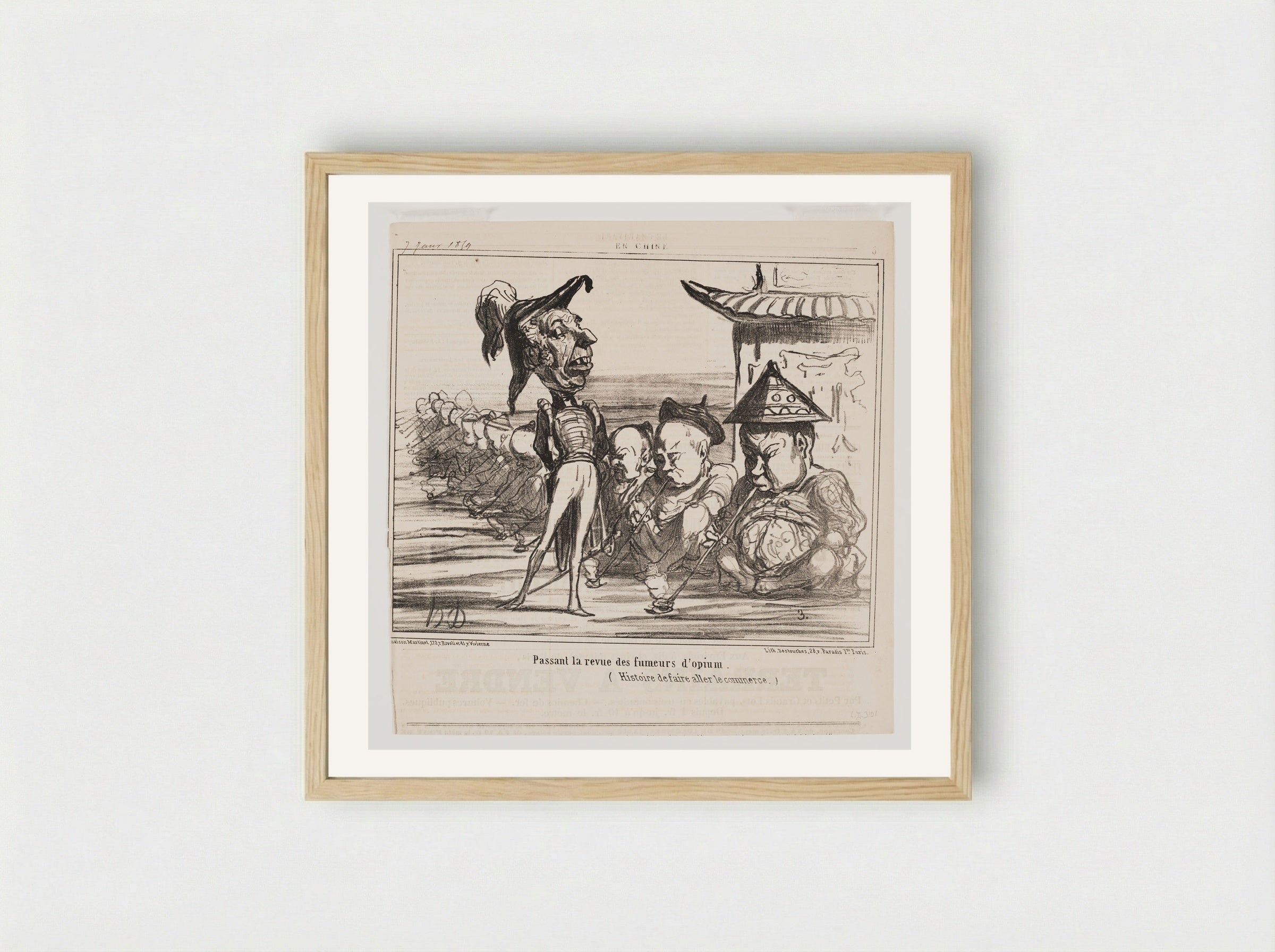 Passant la revue des fumeurs d'opium - Honoré-Victorin Daumier - Framed Print Wood