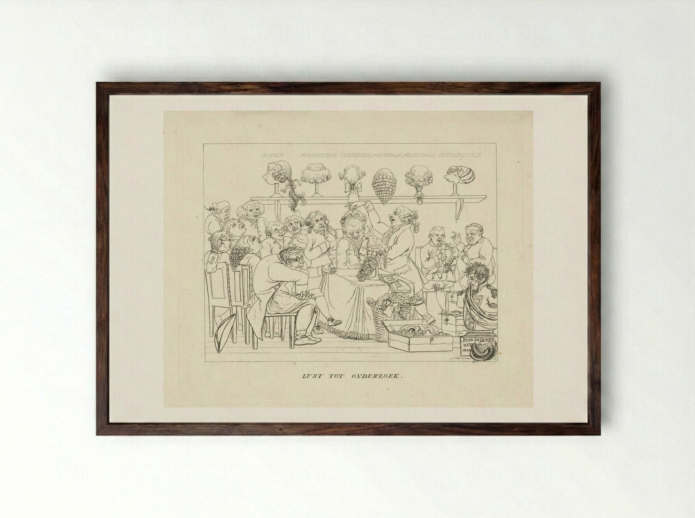 Passen van pruiken - Jacob Ernst Marcus - Framed Print Dark Wood