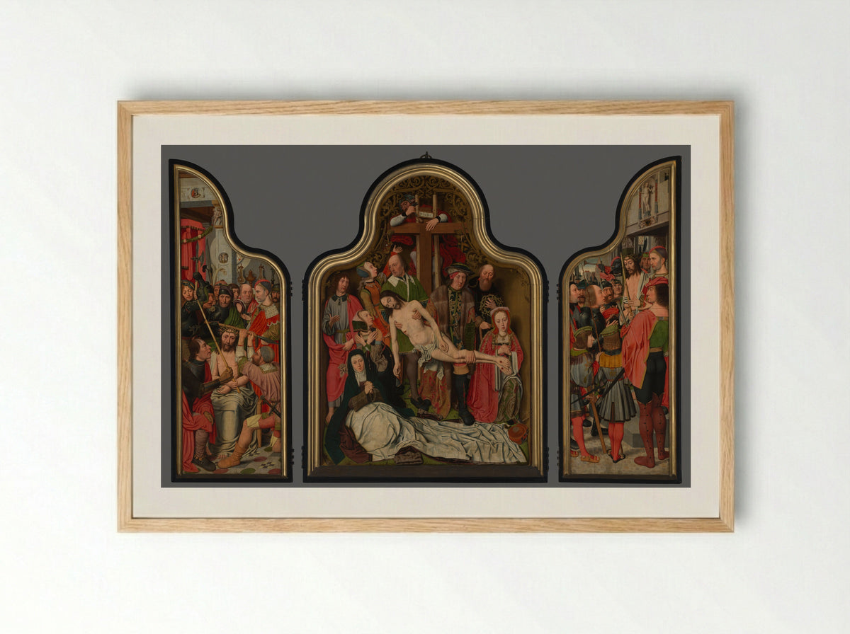 Passietriptiek (Passion Triptych) - Jan Jansz Mostaert - Framed Print Wood