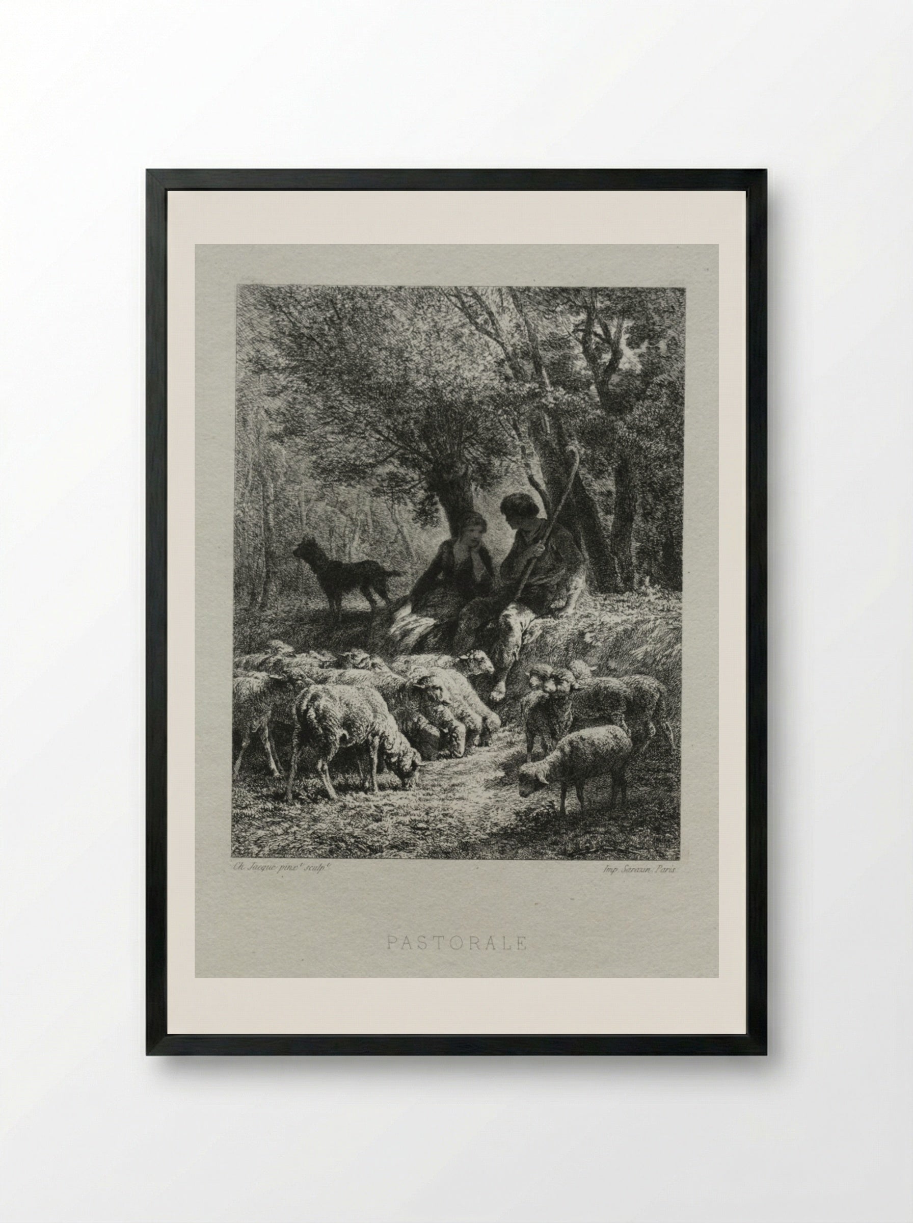 Pastorale - Charles-Émile Jacque - Framed Print Black