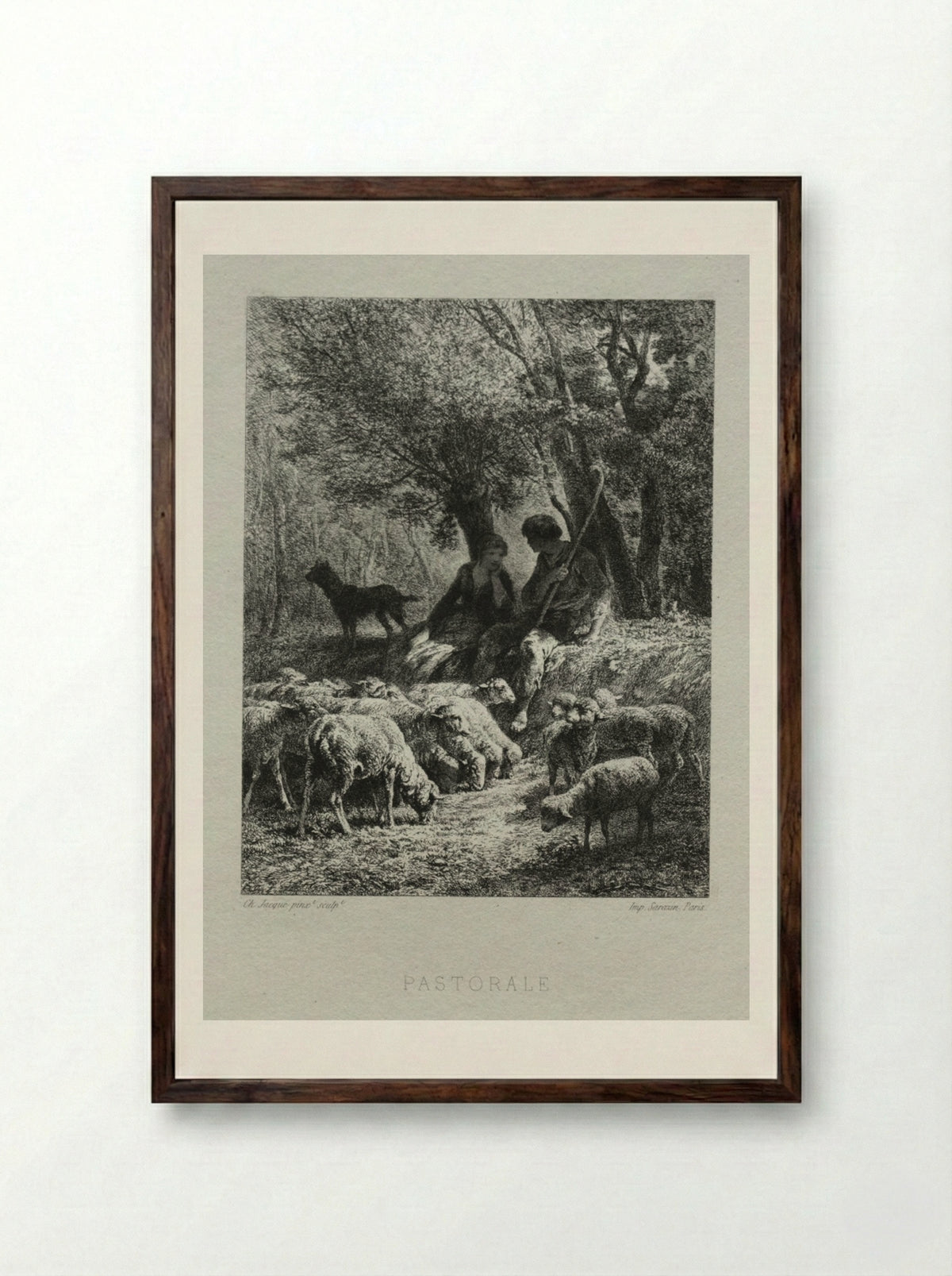 Pastorale - Charles-Émile Jacque - Framed Print Dark Wood