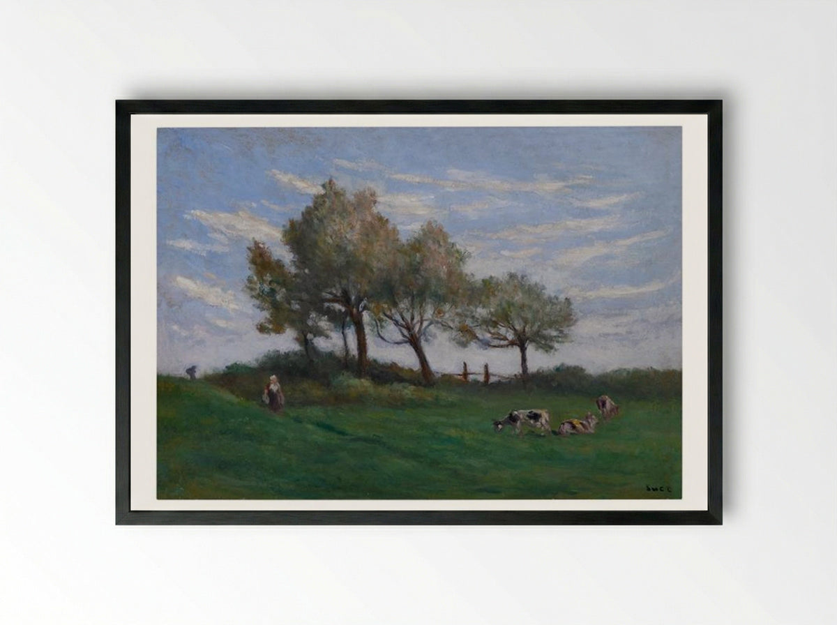 Pasture In Rolleboise - Maximilien Luce - Framed Print Black