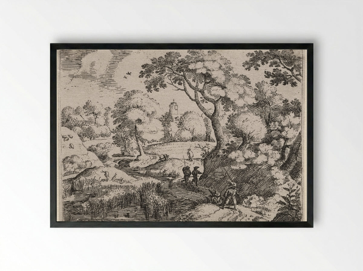 Path Between Swamp and Wooded Bank - Jacob Savery I - Framed Print Black
