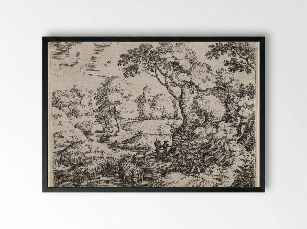 Path Between Swamp and Wooded Bank - Jacob Savery I - Framed Print Black
