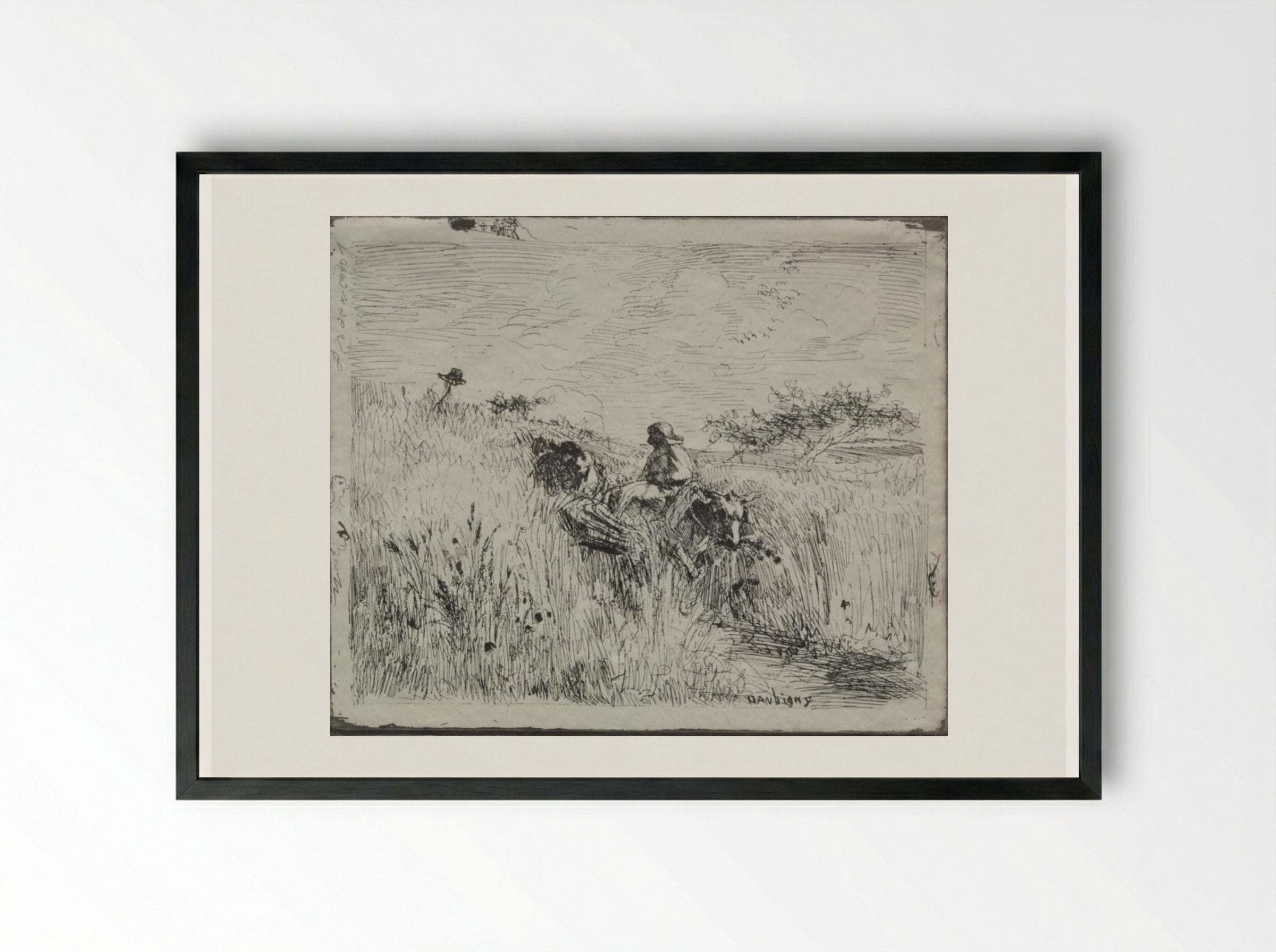 Path Through the Grain Field - Charles François Daubigny - Framed Print Black
